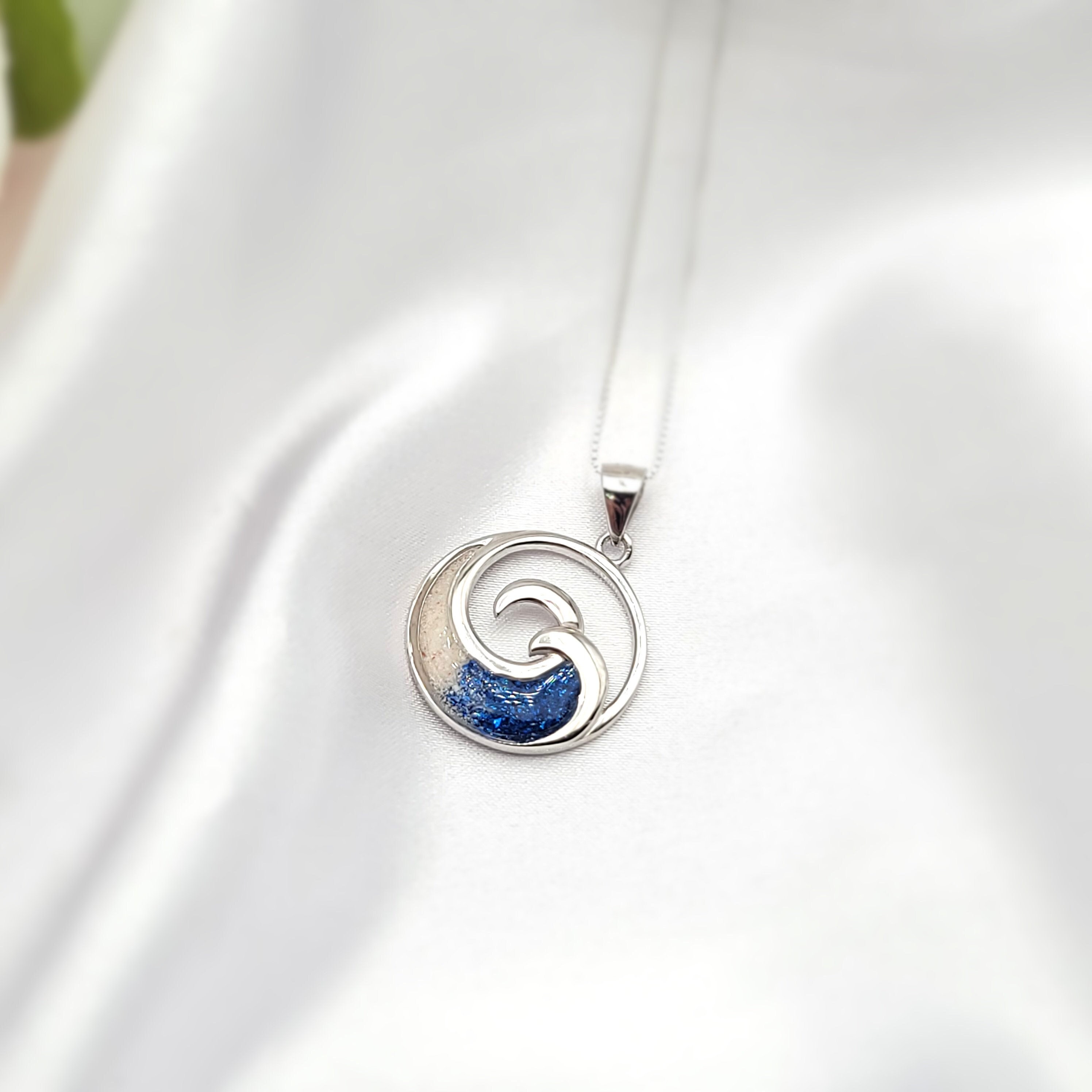 Ocean Wave Necklace, Real Bahamas Sand, Beach Gift Jewelry, 925 Sterling Silver - Thumbnail 2