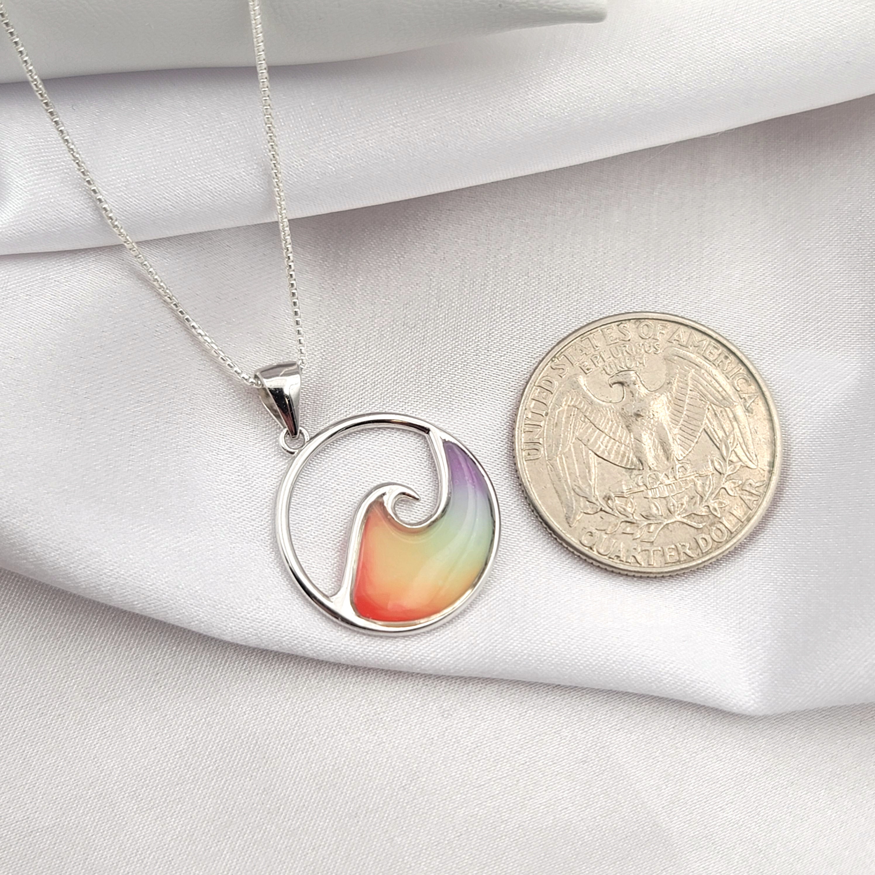 Ocean Wave Necklace,  Rainbow Wave Necklace, Beach Gifts, Hawaiian Jewelry, 925 Sterling SIlver - Thumbnail 7
