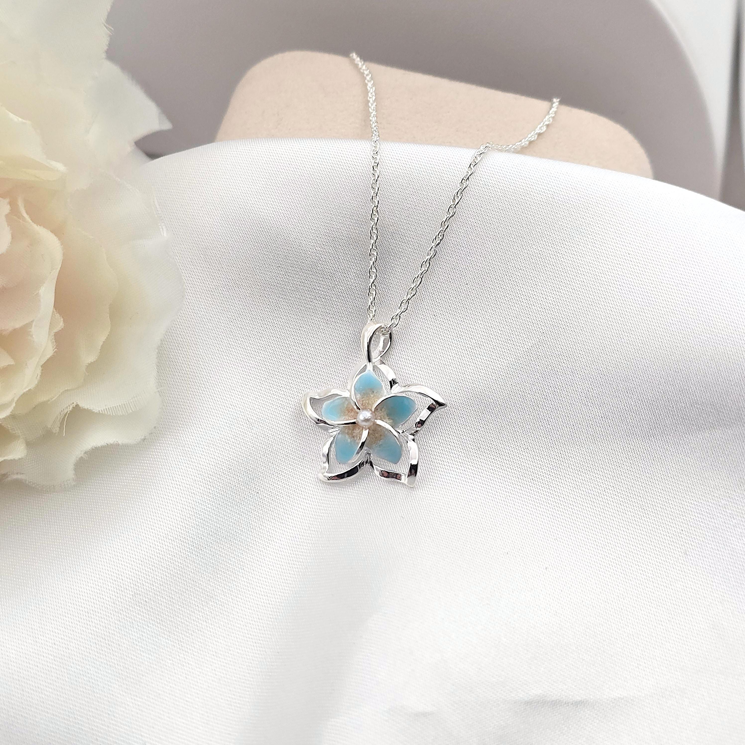 Flower Necklace, Sterling Silver Necklace, Bahamas Sand Jewelry, Plumeria Jewelry, Handmade Jewelry, Summer Jewelry - Thumbnail 4