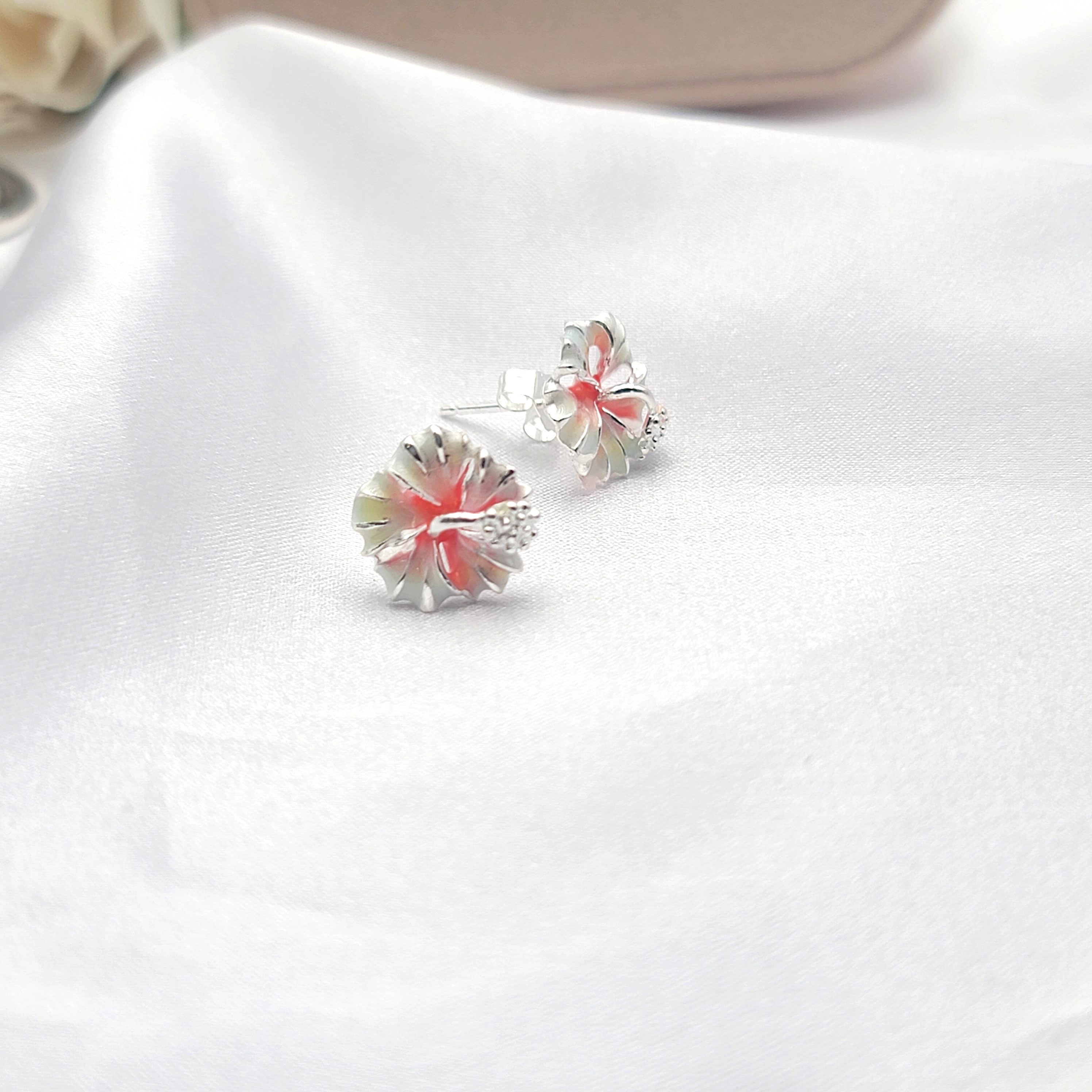 Hibiscus Earrings, Hawaiian Jewelry, Flower Earrings, 925 sterling silver - Thumbnail 2