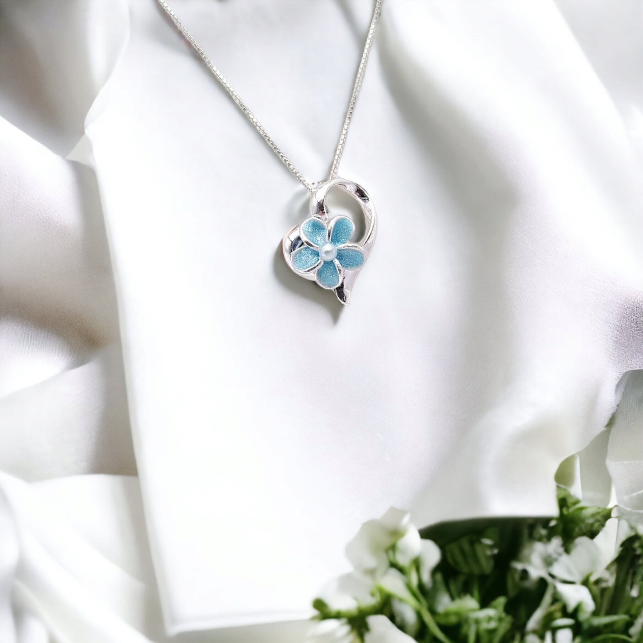 Heart Necklace, Plumeria Necklace, Summer Jewelry, Beach Wedding, Flower Jewelry, Love Jewelry, 925 Sterling Silver - Thumbnail 4