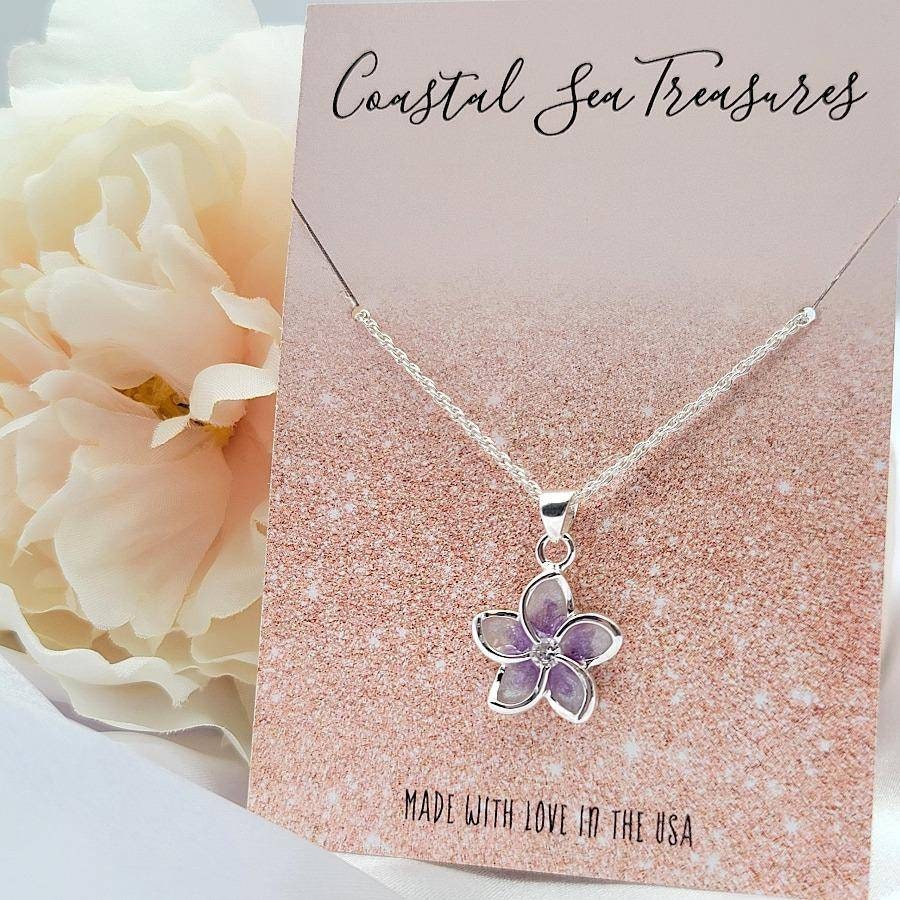 Plumeria Flower Necklace, Hawaiian Jewelry, 925 Sterling Silver - Thumbnail 2