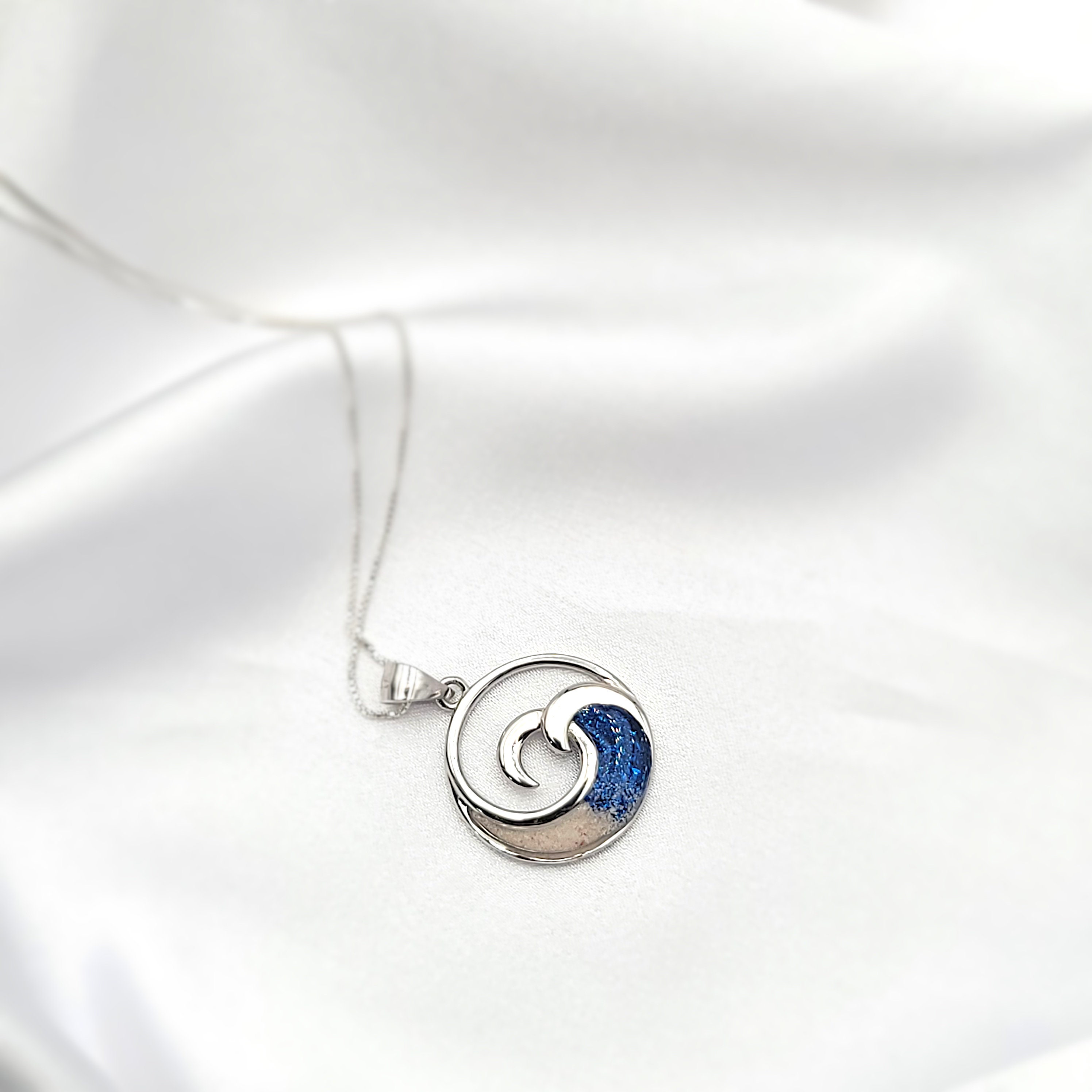 Ocean Wave Necklace, Real Bahamas Sand, Beach Gift Jewelry, 925 Sterling Silver - Thumbnail 3