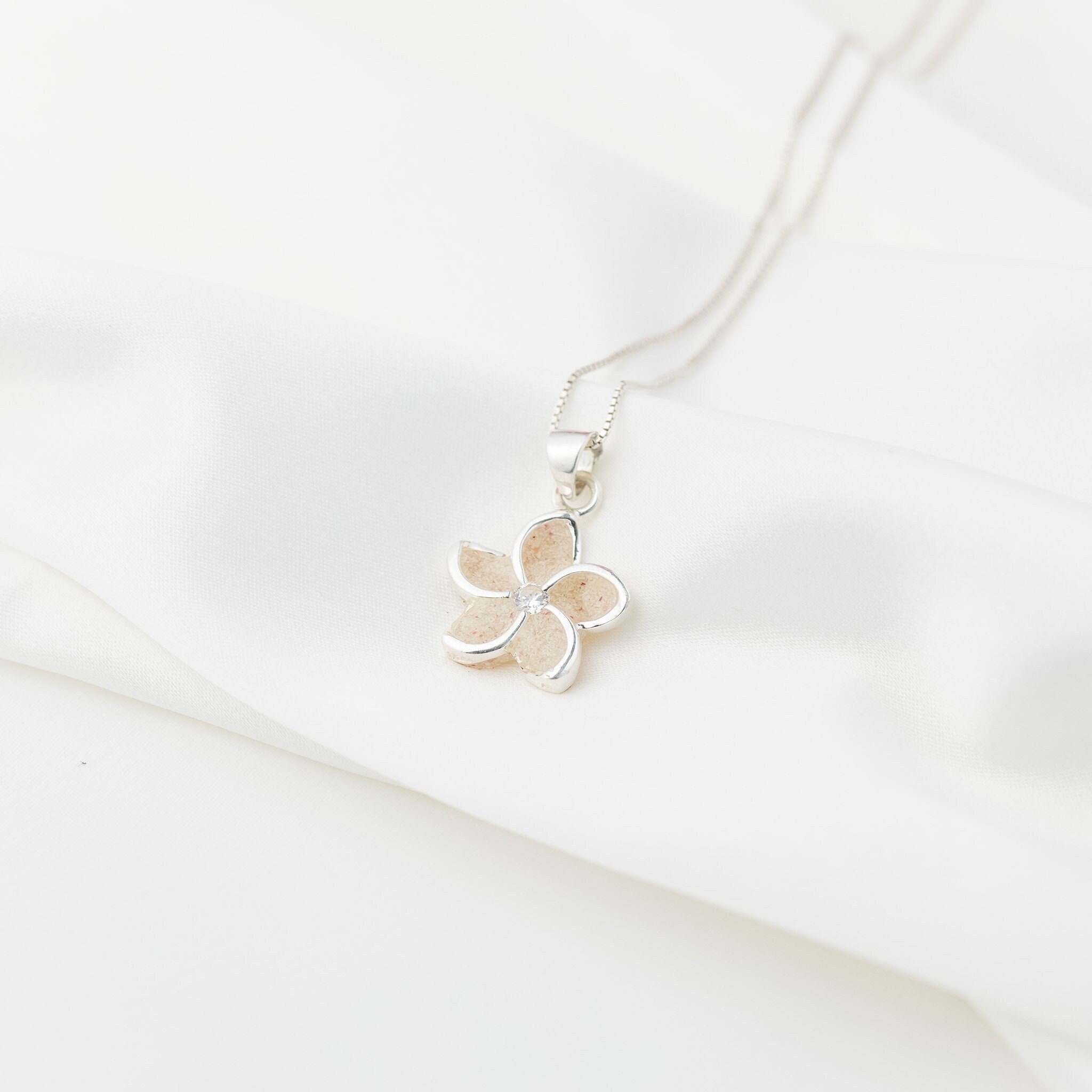 Plumeria Necklace, Hawaiian Jewelry, Flower Pendant, Bahamas Sand Jewelry, 925 Sterling Silver, Gift For Her - Thumbnail 2