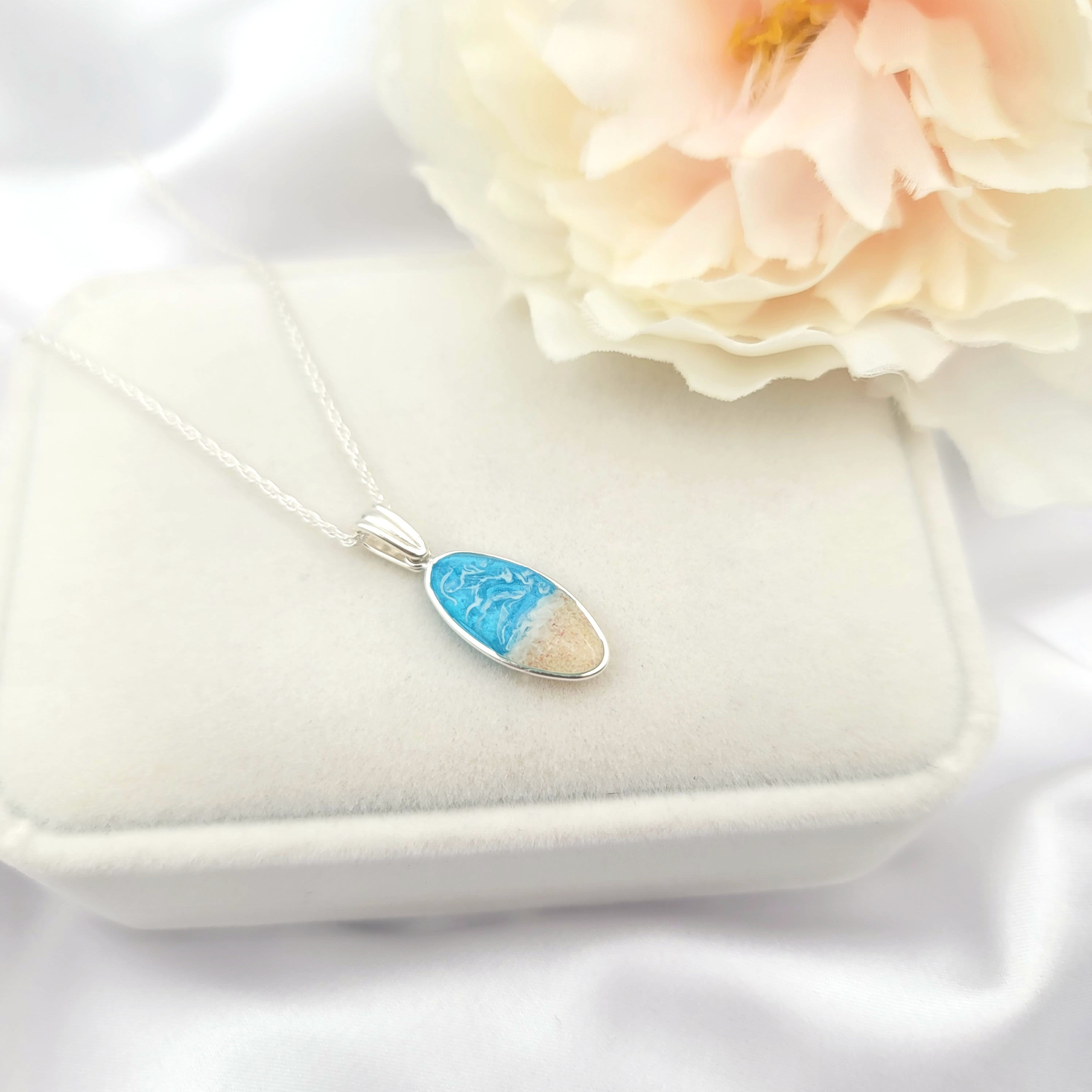 Ocean Necklace, Resin Jewelry, Wave Necklace, Beach Jewelry For Women, 925 Sterling Silver, Beach Gifts - Thumbnail 2