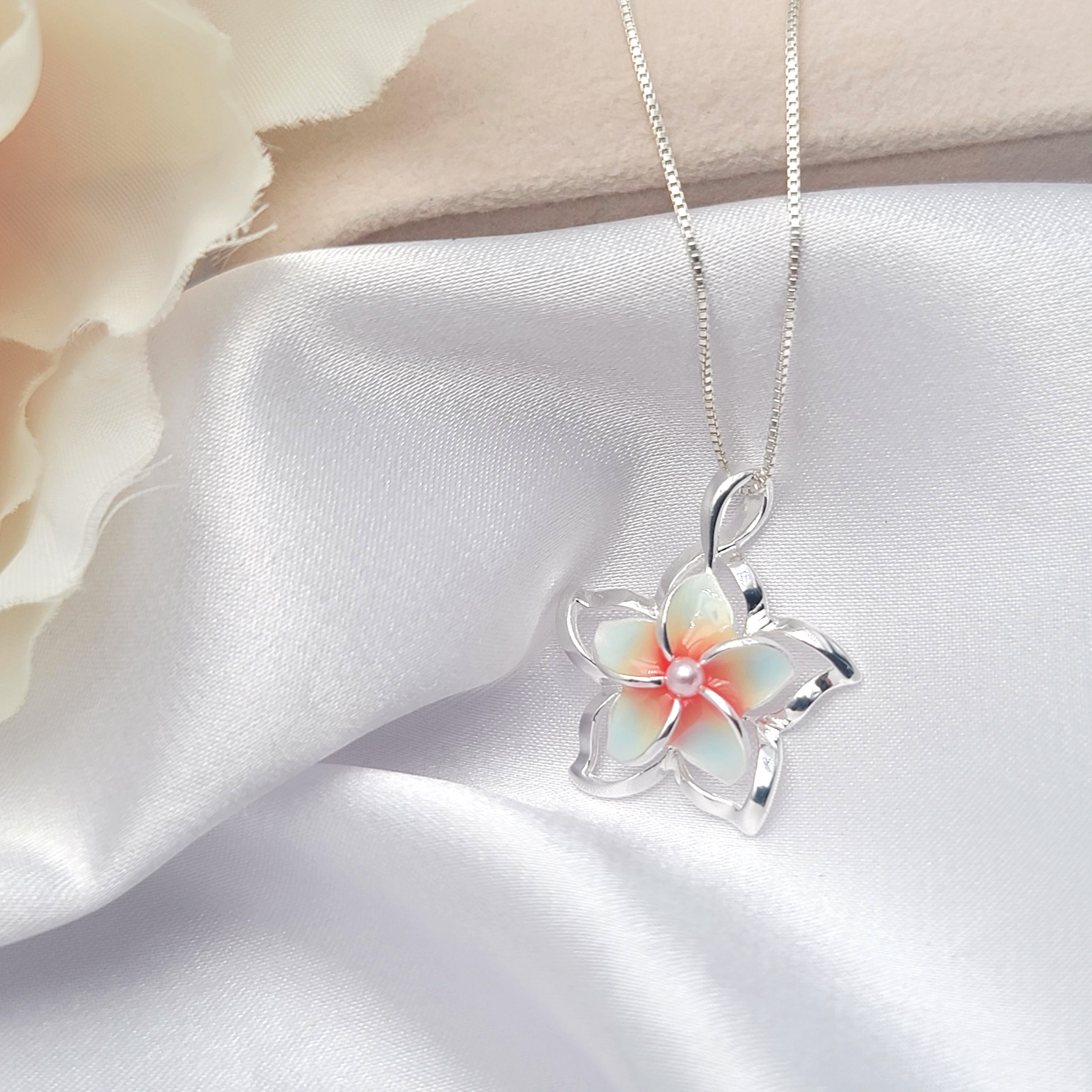 Plumeria Necklace, Flower Necklace, Hawaiian Jewelry, 925 Sterling Silver - Thumbnail 3