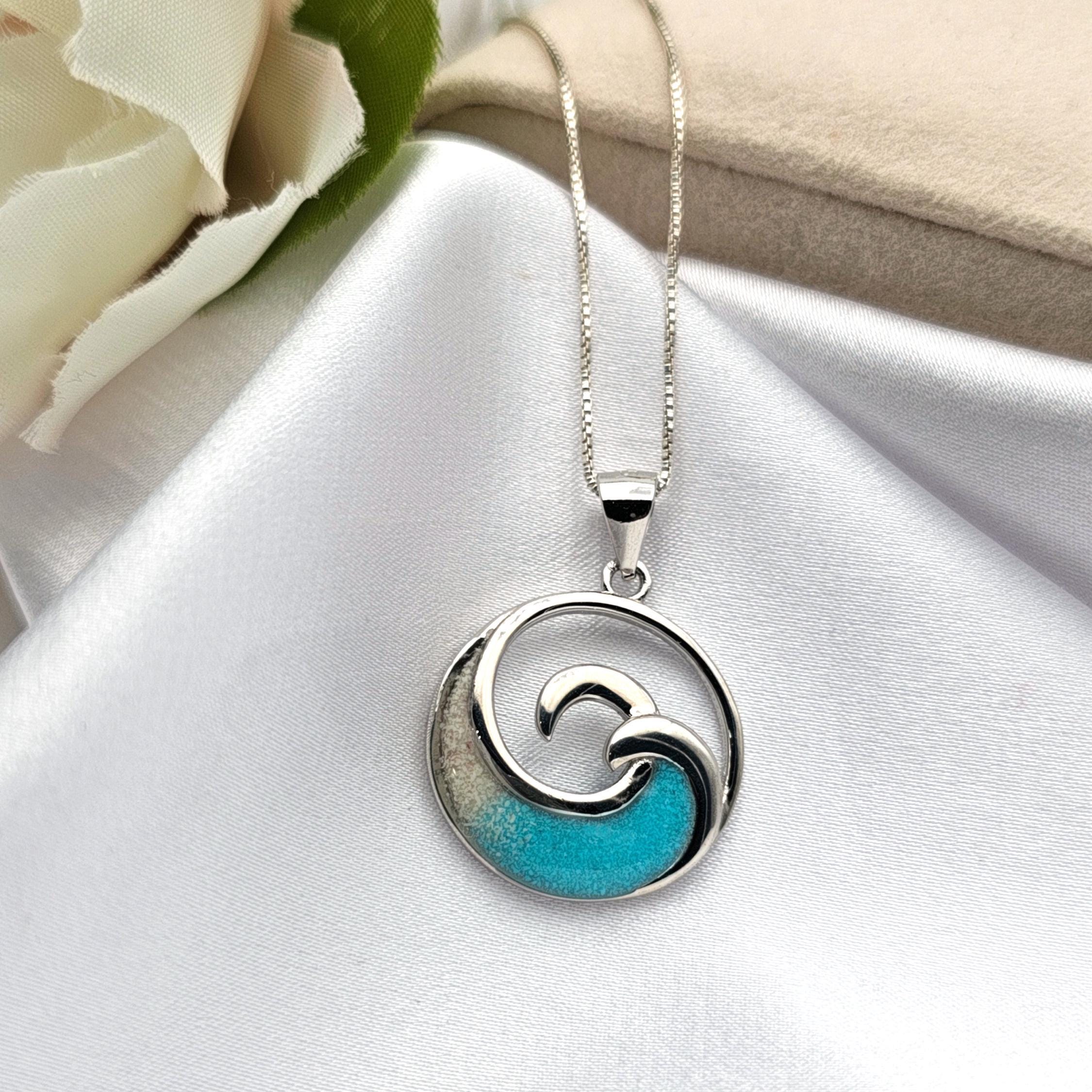 Ocean Wave Necklace, Turquoise Wave Necklace, Beach Jewelry, Beach Gifts, Sand Jewelry, 925 Sterling Silver - Thumbnail 4