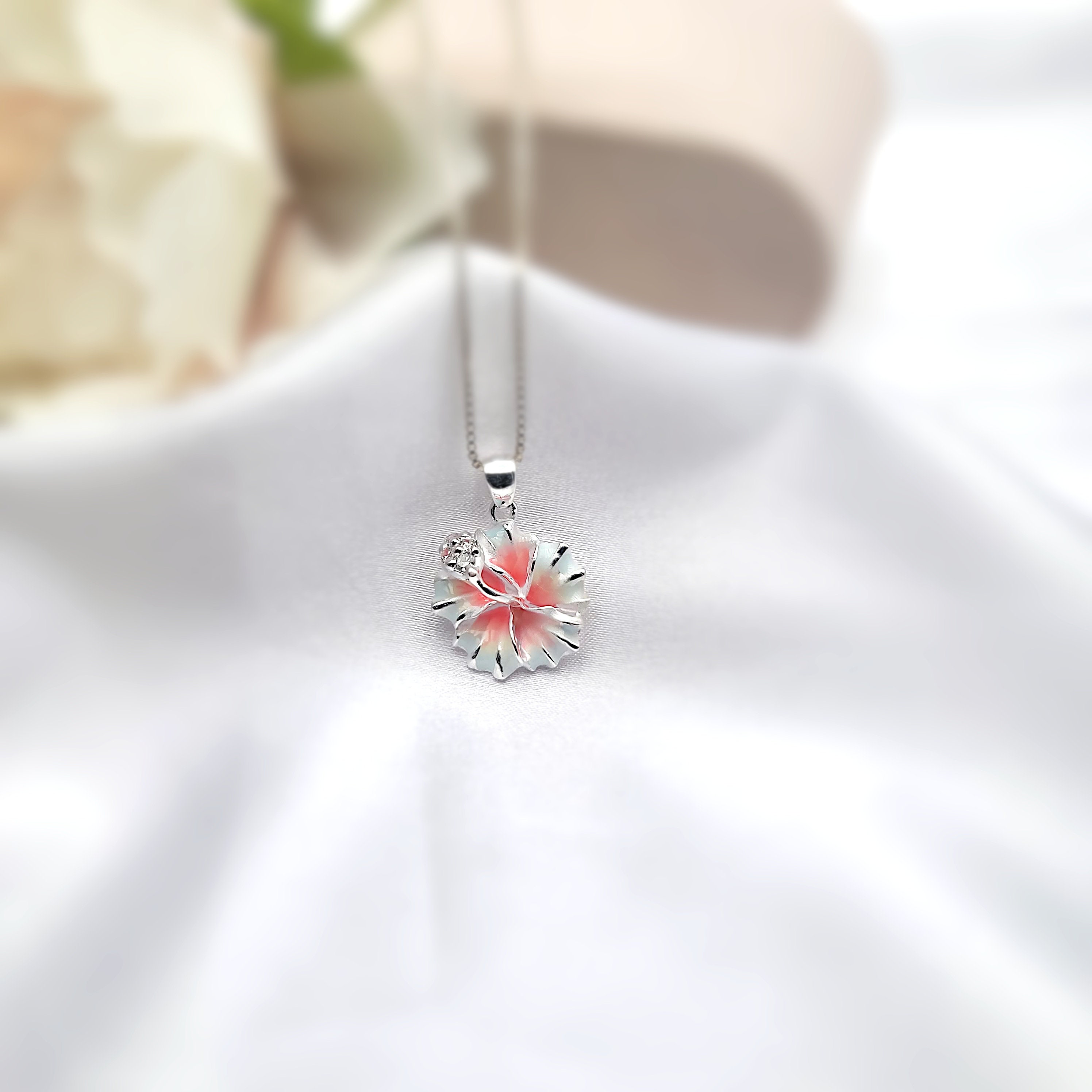 Hibiscus Necklace, Hawaiian Jewelry, Tropical Jewelry, Flower Pendant, 925 sterling silver - Thumbnail 4