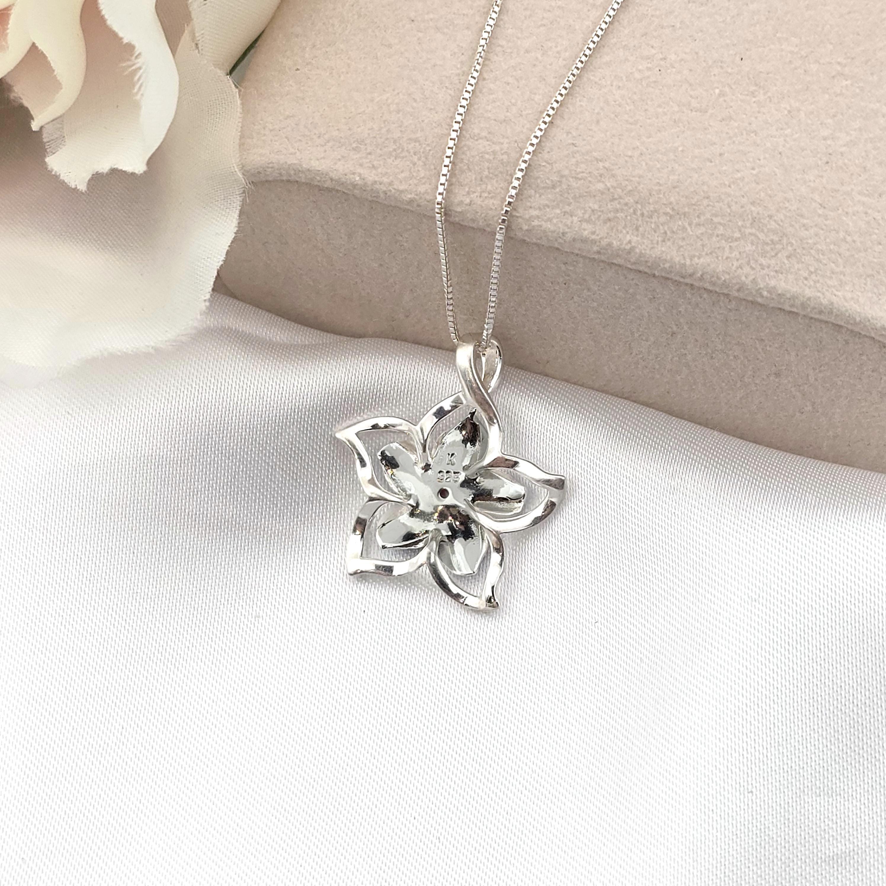 Plumeria Necklace, Flower Necklace, Hawaiian Jewelry, 925 Sterling Silver - Thumbnail 2
