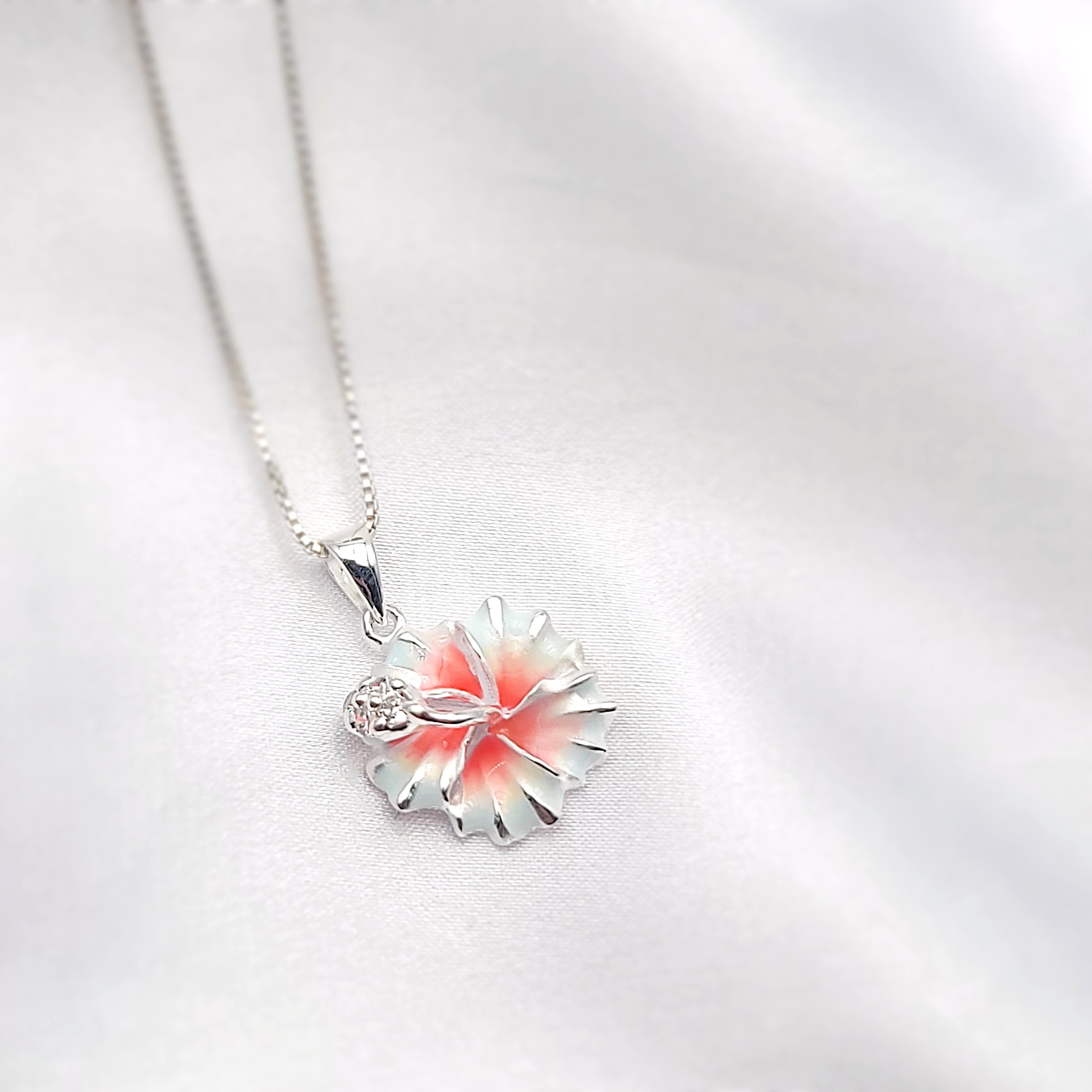 Hibiscus Necklace, Hawaiian Jewelry, Tropical Jewelry, Flower Pendant, 925 sterling silver - Thumbnail 3