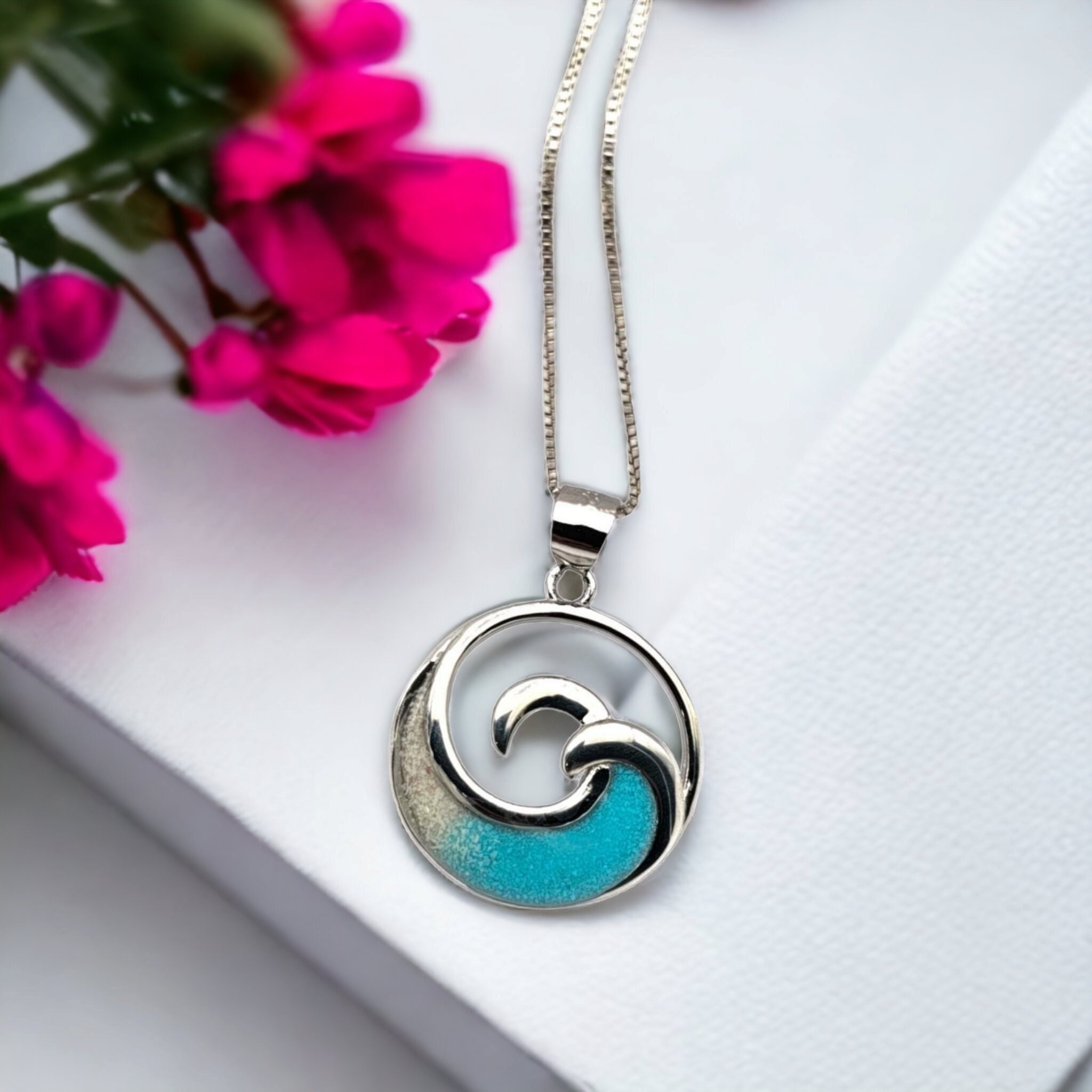 Ocean Wave Necklace, Turquoise Wave Necklace, Beach Jewelry, Beach Gifts, Sand Jewelry, 925 Sterling Silver - Thumbnail 2