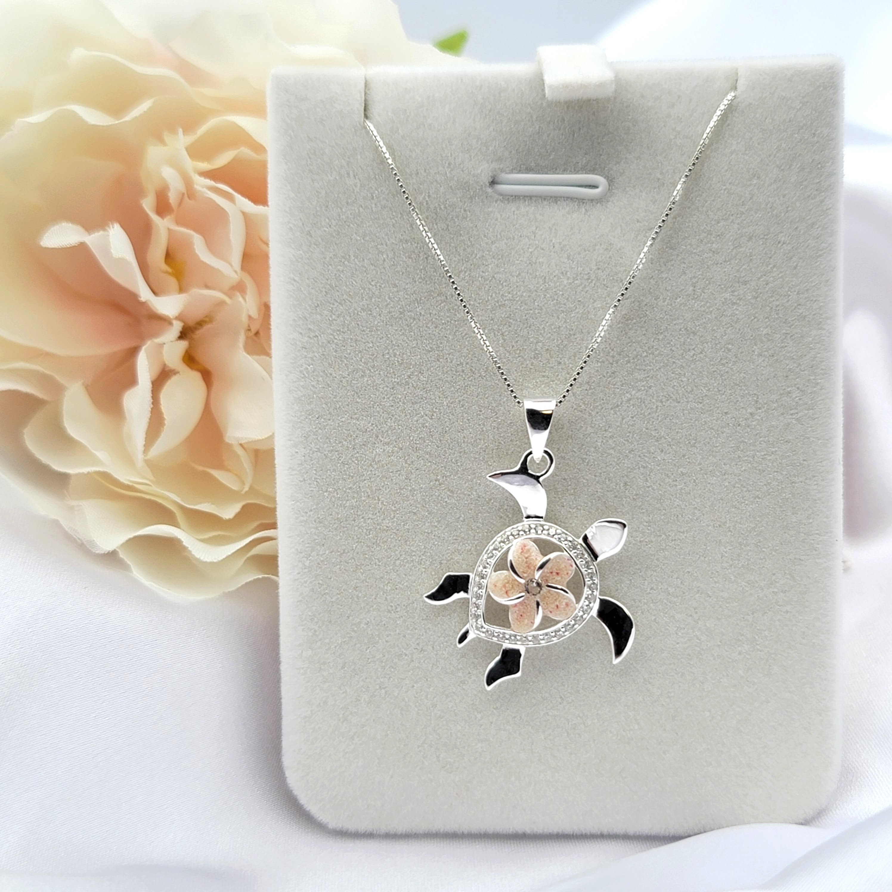 Sea Turtle Necklace, Plumeria Necklace, Honu Jewelry, Beach Gifts, 925 Sterling Silver - Thumbnail 3
