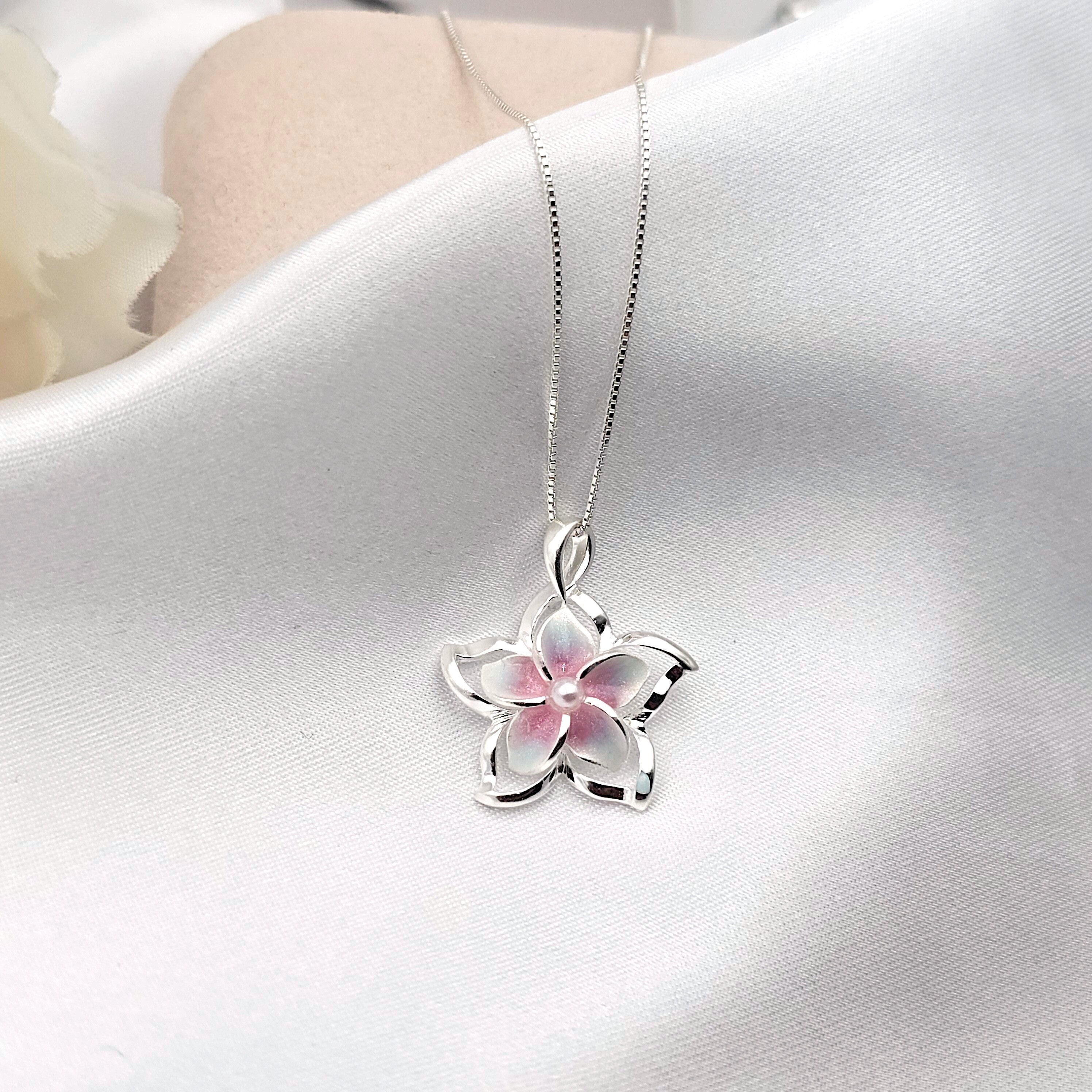 Sterling Silver Hawaiian Plumeria Necklace, Flower Jewelry, Summer Gift For Her, Necklaces For Women
