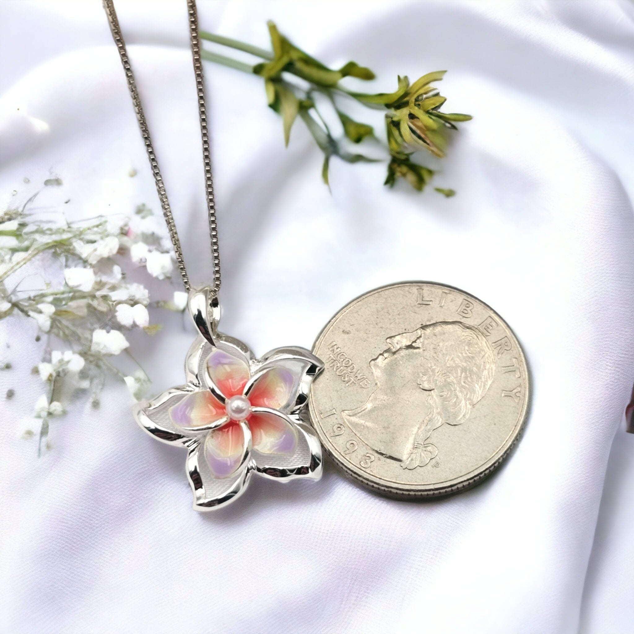 Plumeria Necklace, Hawaiian Jewelry, Hawaiian Necklace, Flower Pendant, 925 sterling silver - Thumbnail 4