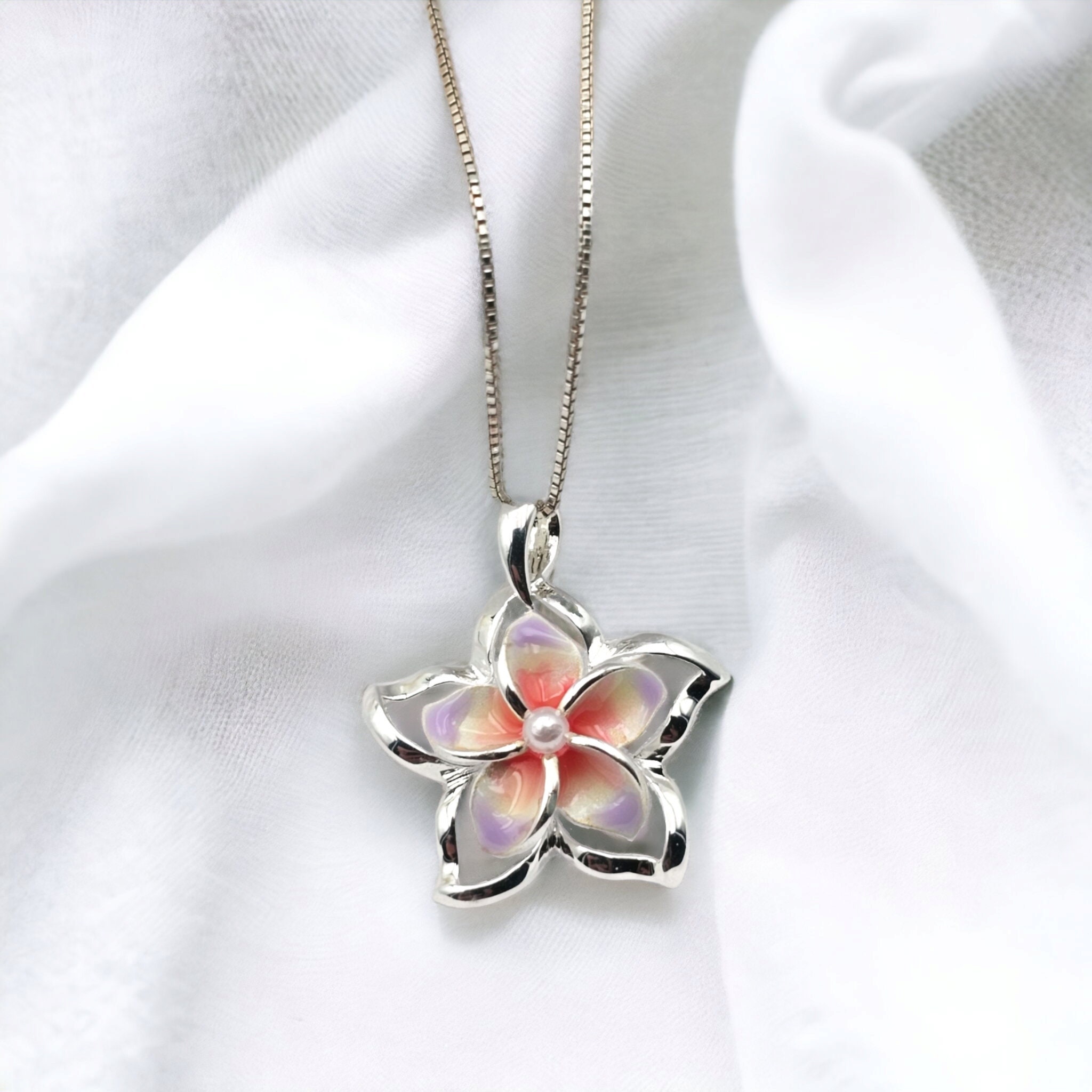 Plumeria Necklace, Hawaiian Jewelry, Hawaiian Necklace, Flower Pendant, 925 sterling silver - Thumbnail 5