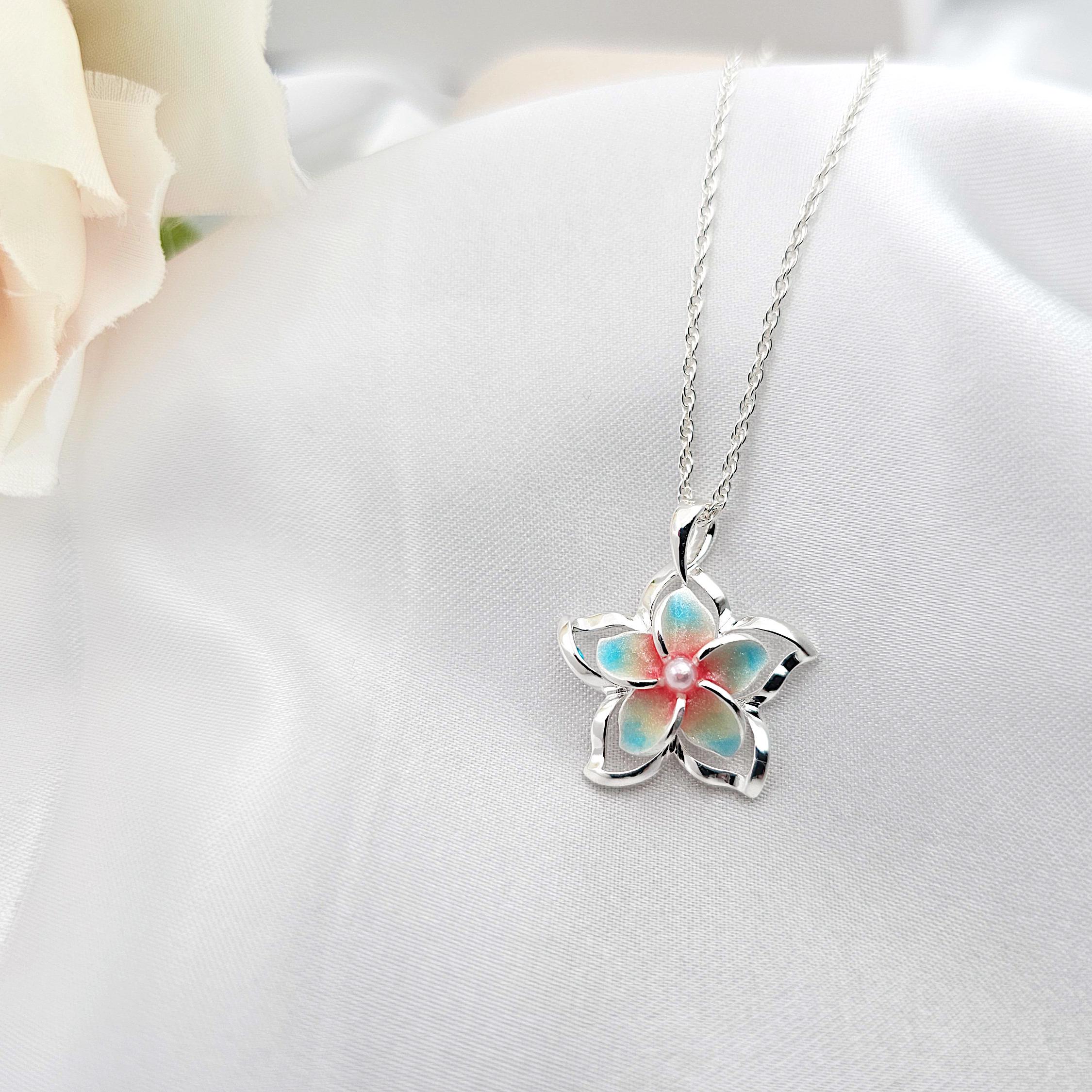 Plumeria Necklace, Hawaiian Jewelry, floral jewelry, 925 sterling silver - Thumbnail 2