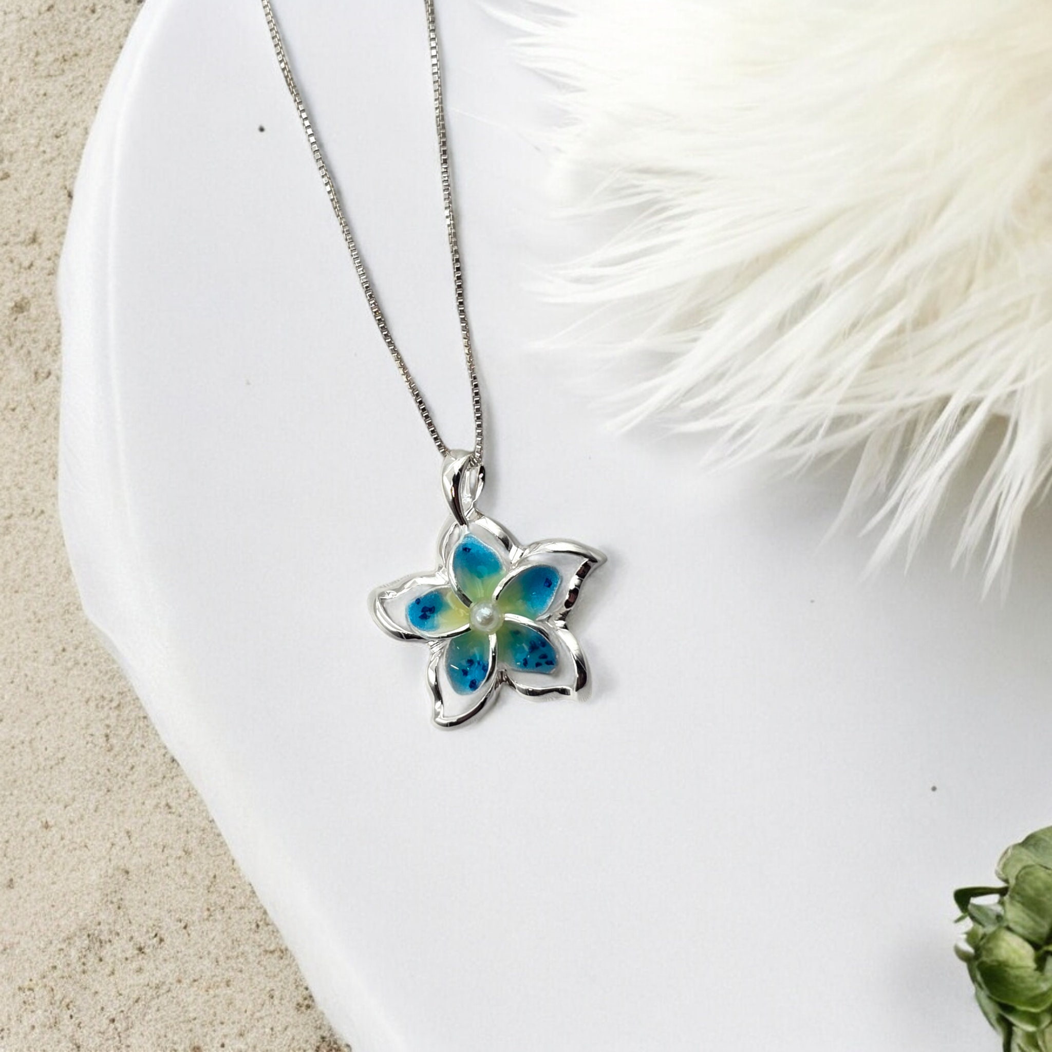 Plumeria Necklace, Hawaiian Jewelry, Flower Pendant, Beach Gift, 925 sterling silver