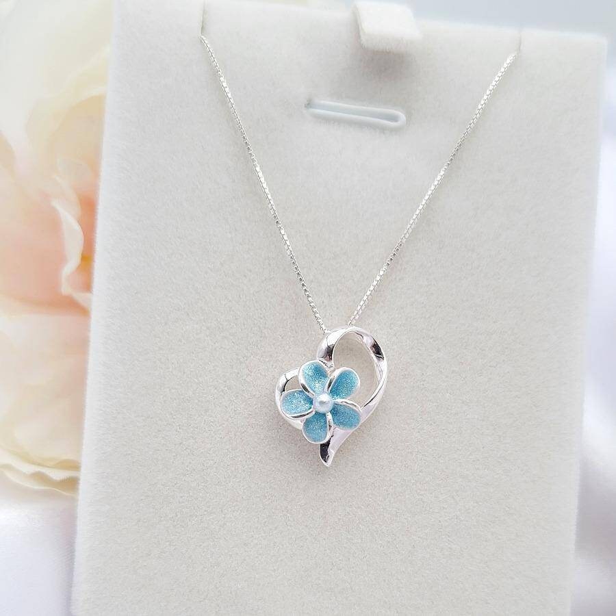 Heart Necklace, Plumeria Necklace, Summer Jewelry, Beach Wedding, Flower Jewelry, Love Jewelry, 925 Sterling Silver - Thumbnail 5