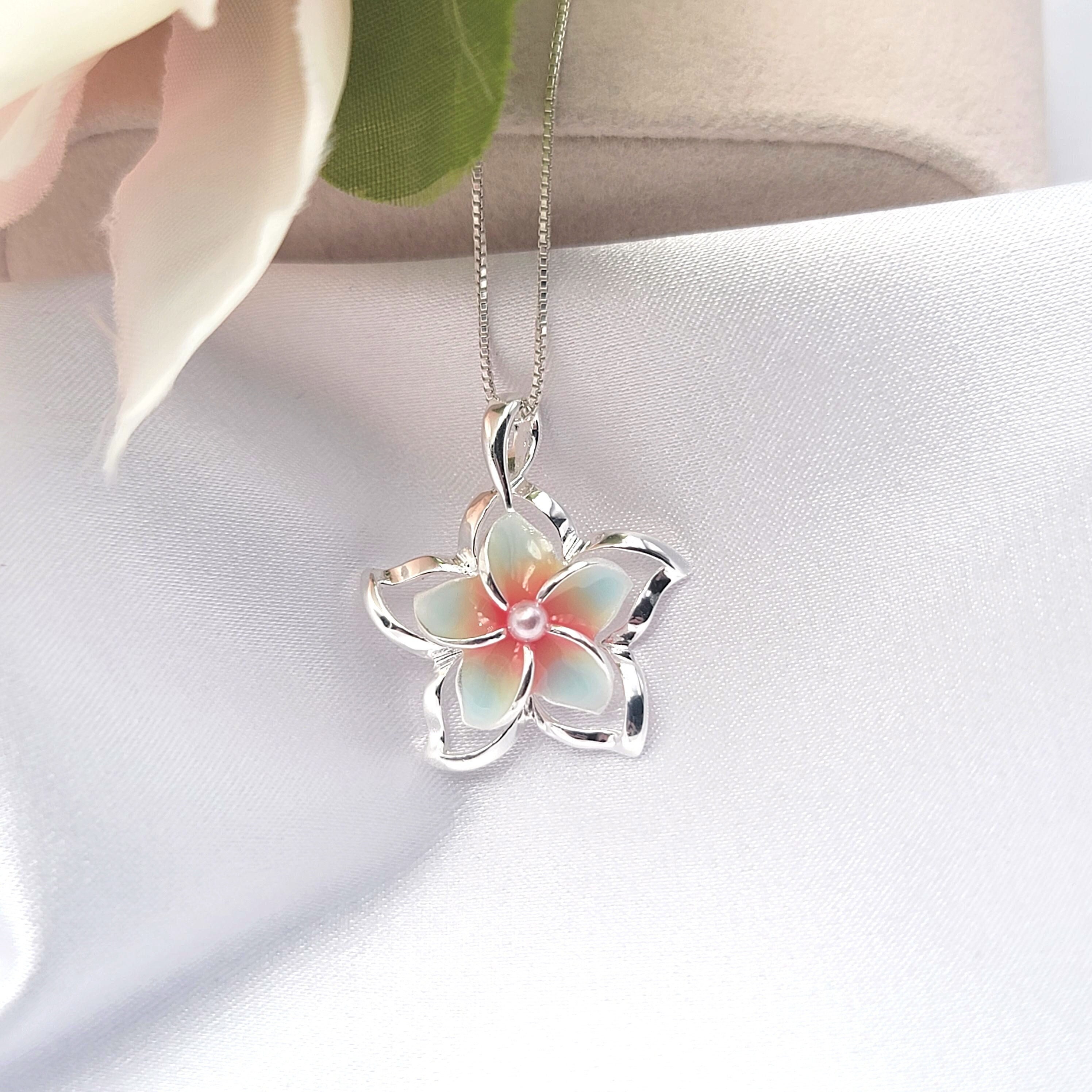 Plumeria Necklace, Flower Necklace, Hawaiian Jewelry, 925 Sterling Silver