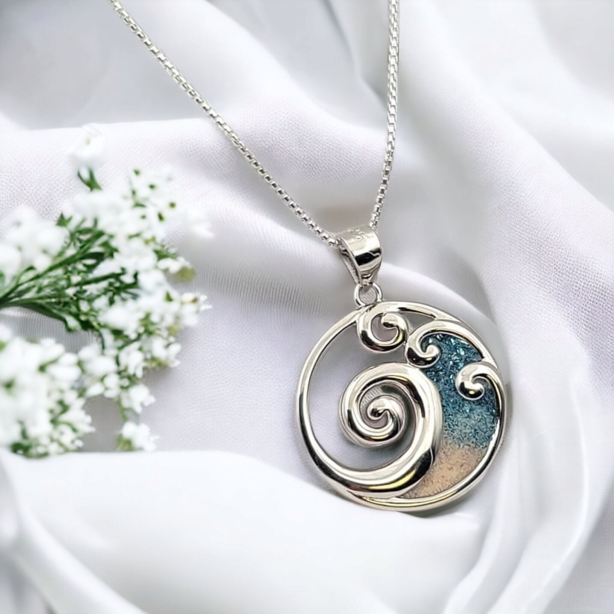 Wave Necklace, Beach Gift, Sand Jewelry, Hawaiian Jewelry, 925 Sterling Silver - Image 1