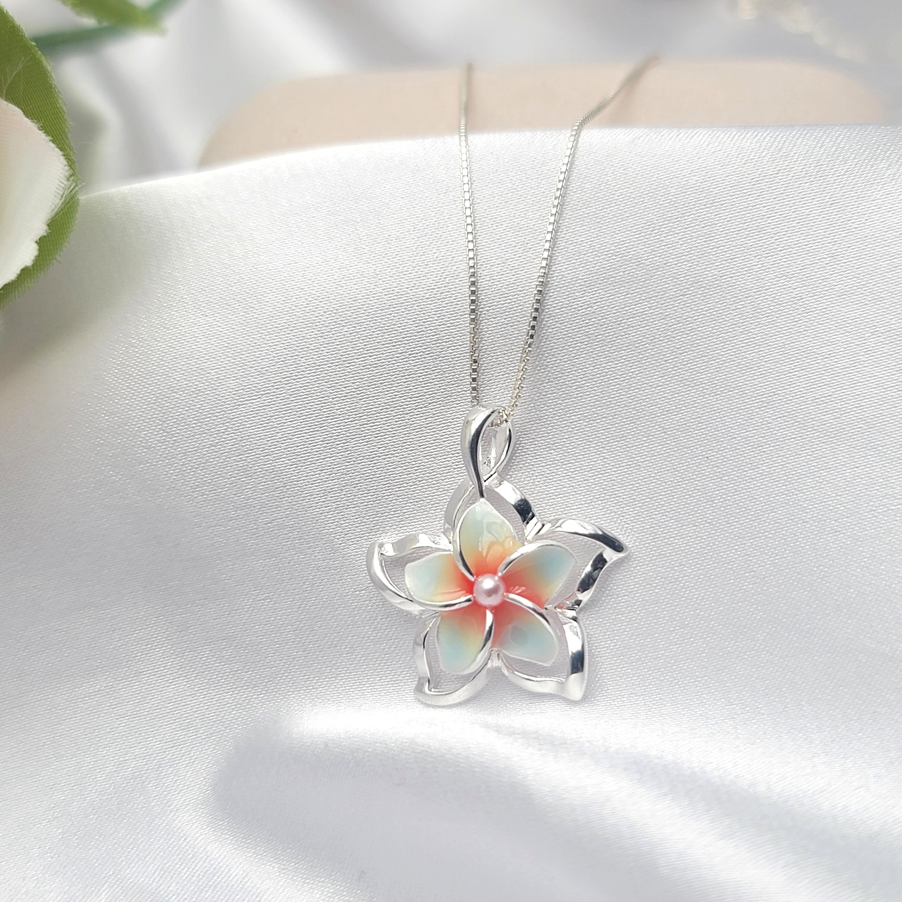 Plumeria Necklace, Flower Necklace, Hawaiian Jewelry, 925 Sterling Silver - Thumbnail 4