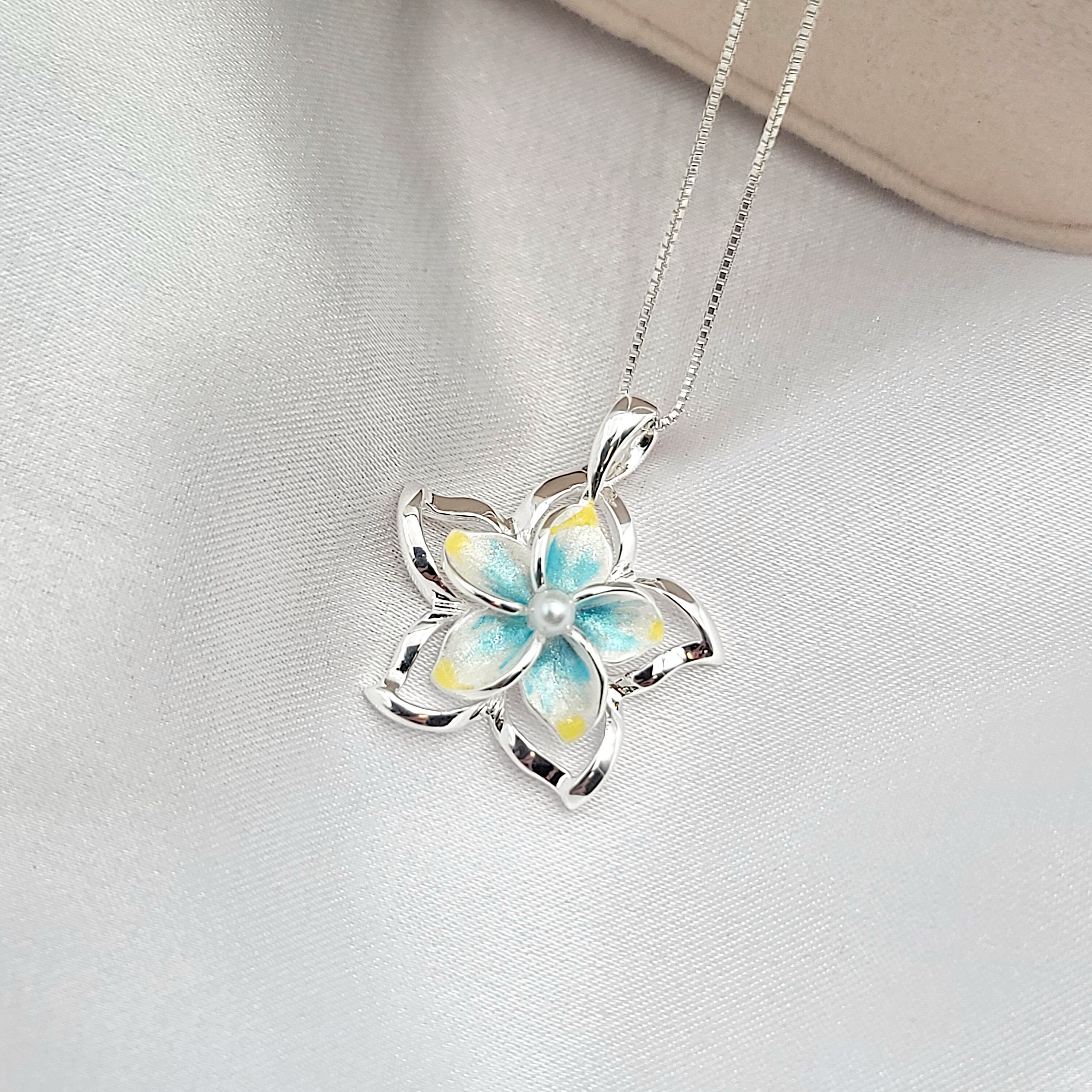Plumeria Necklace, Hawaiian Jewelry, Flower Pendant, Mothers Day Gift, 925 sterling silver - Thumbnail 2