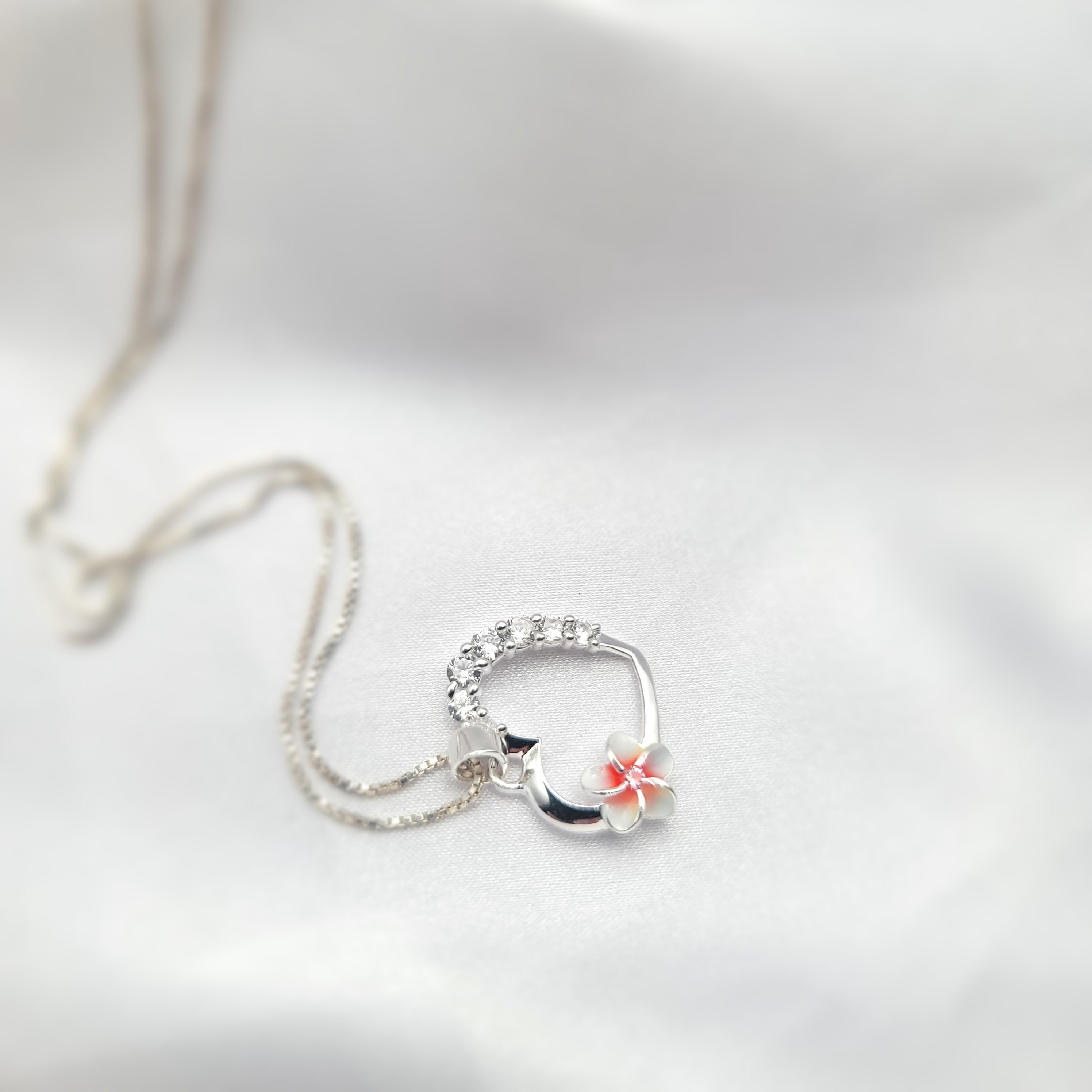 Hawaiian Flower Necklace, Plumeria Necklace, Heart Necklace, Mothers Day Jewelry Gift, Mom Gift, Hawaiian Jewelry, 925 sterling silver - Thumbnail 5