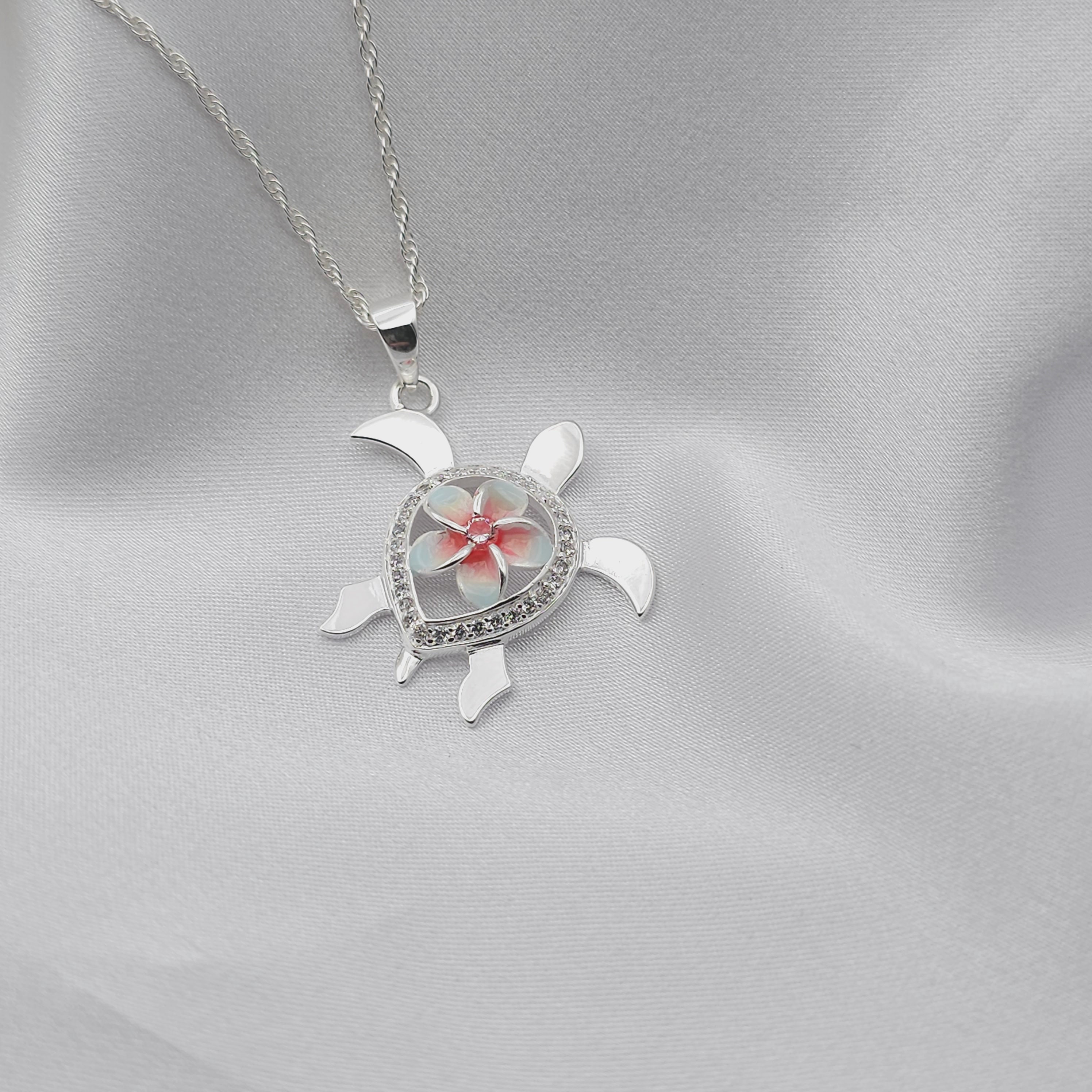 Sea Turtle Necklace, Plumeria Necklace, Hawaiian Necklace, Beach Gifts, 925 Sterling Silver - Thumbnail 6