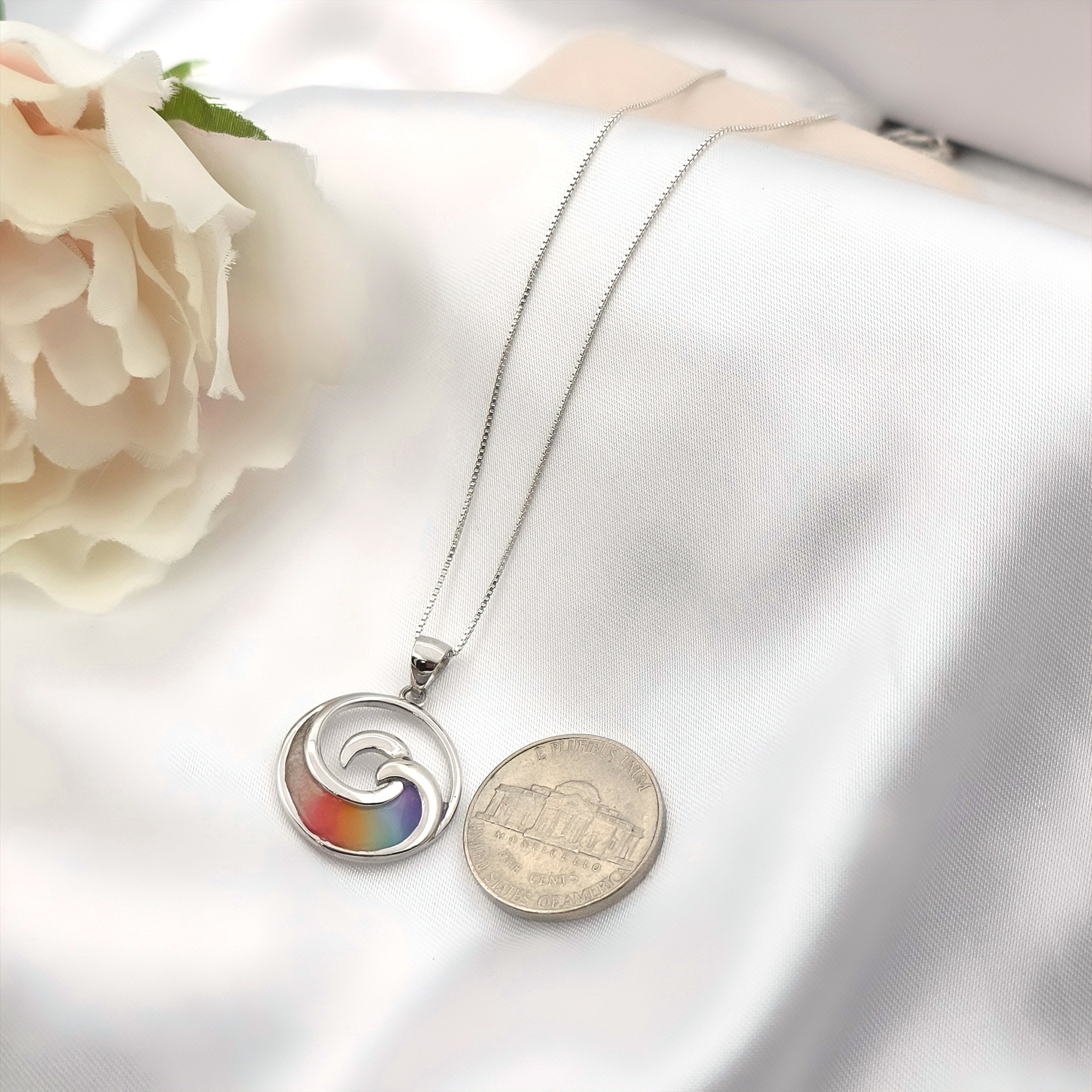 Ocean Wave Necklace, Summer Jewelry, Rainbow Beach Jewelry, Beach Gifts, Gift for Her, 925 Sterling Silver - Thumbnail 7
