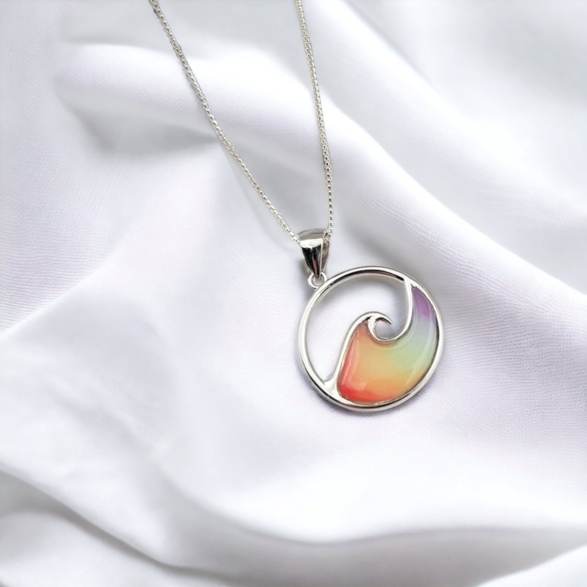 Ocean Wave Necklace,  Rainbow Wave Necklace, Beach Gifts, Hawaiian Jewelry, 925 Sterling SIlver - Thumbnail 6