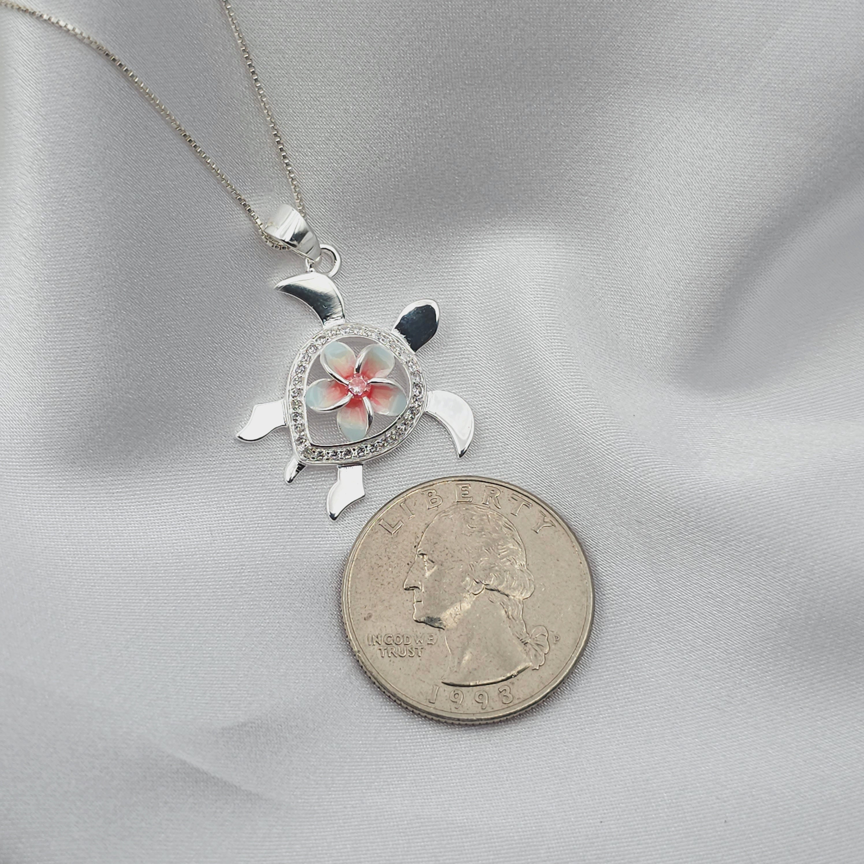 Sea Turtle Necklace, Plumeria Necklace, Hawaiian Necklace, Beach Gifts, 925 Sterling Silver - Thumbnail 5