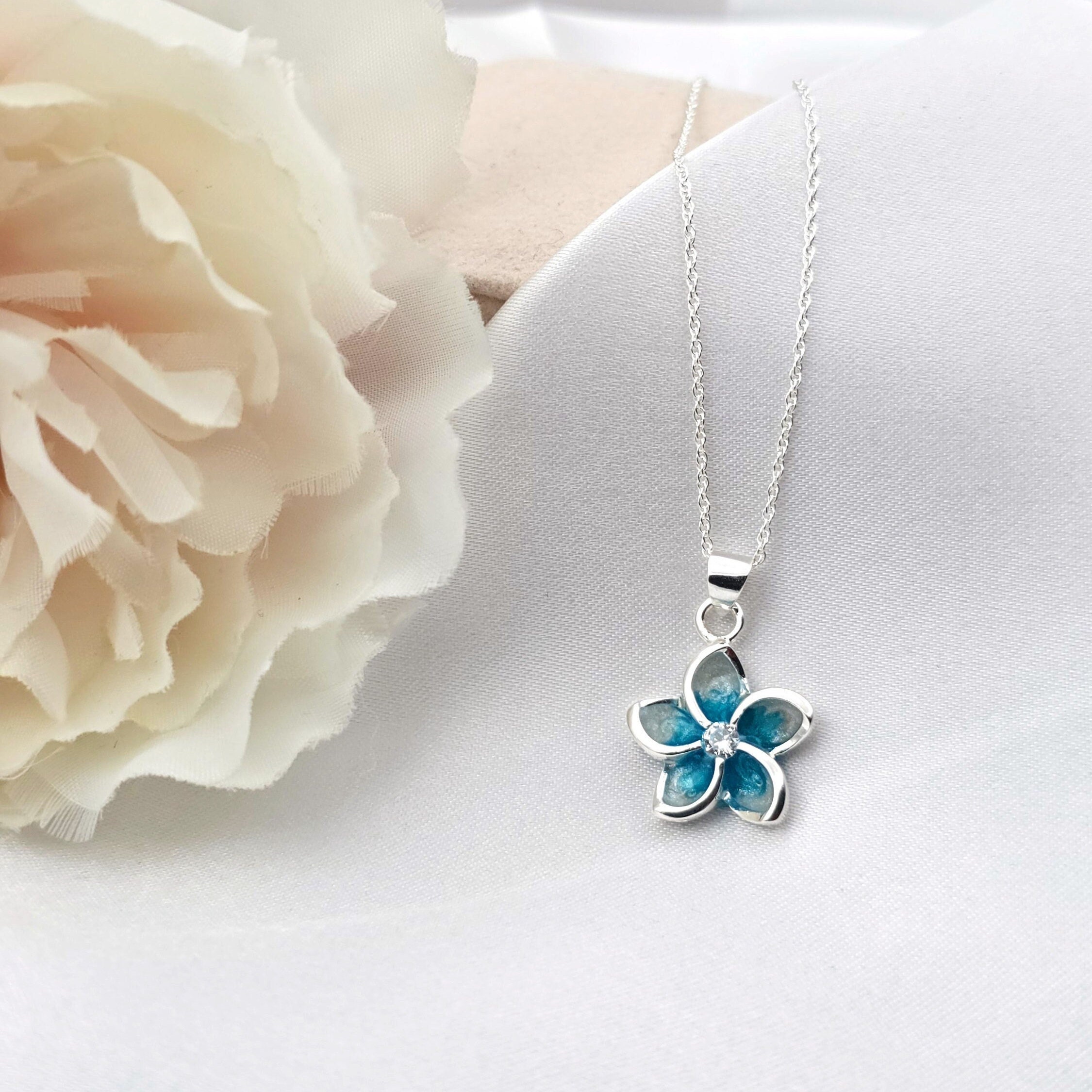 Plumeria Necklace, Flower Necklace, Hawaiian Jewelry, 925 Sterling Silver, Floral Jewelry, Gift for Her