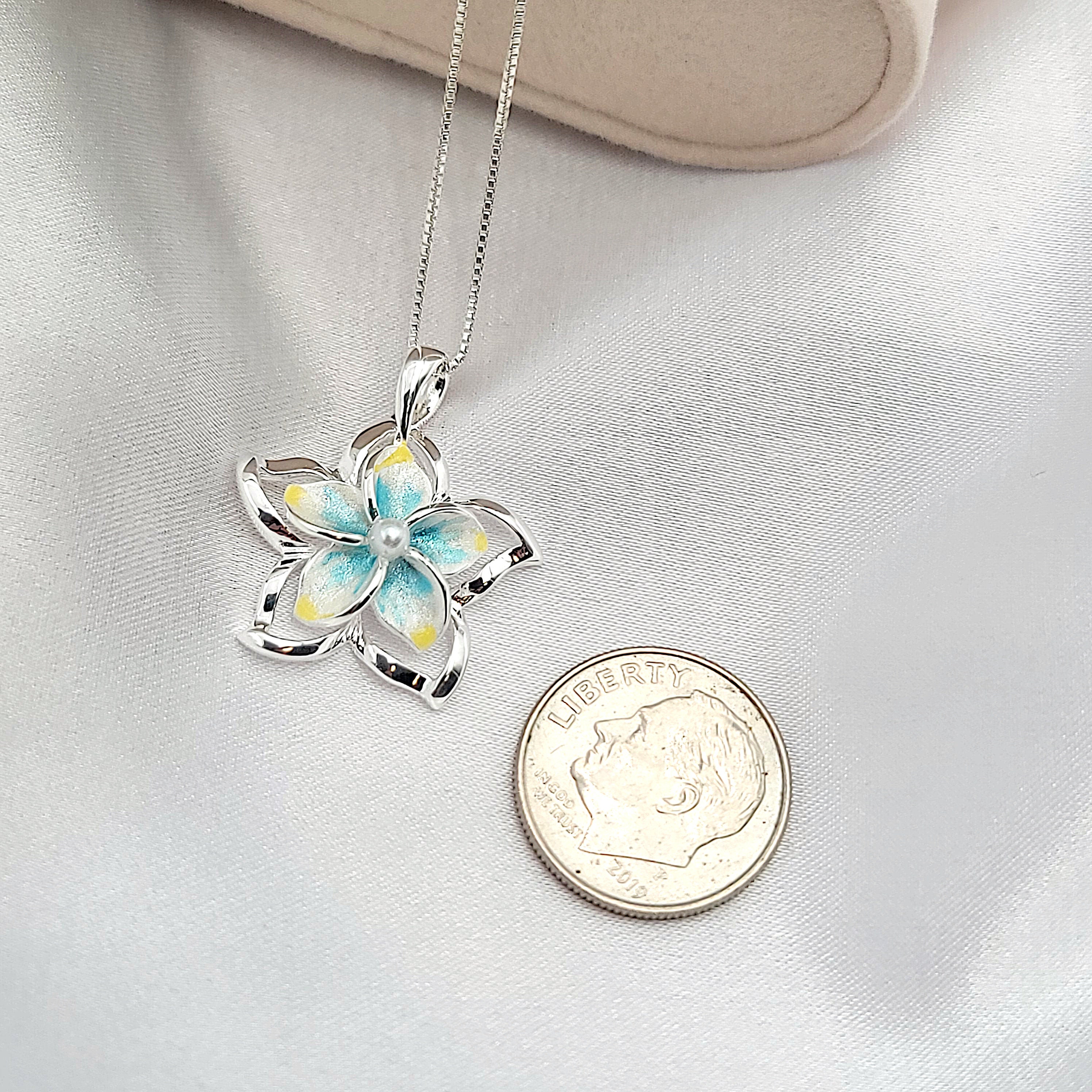 Plumeria Necklace, Hawaiian Jewelry, Flower Pendant, Mothers Day Gift, 925 sterling silver - Thumbnail 4