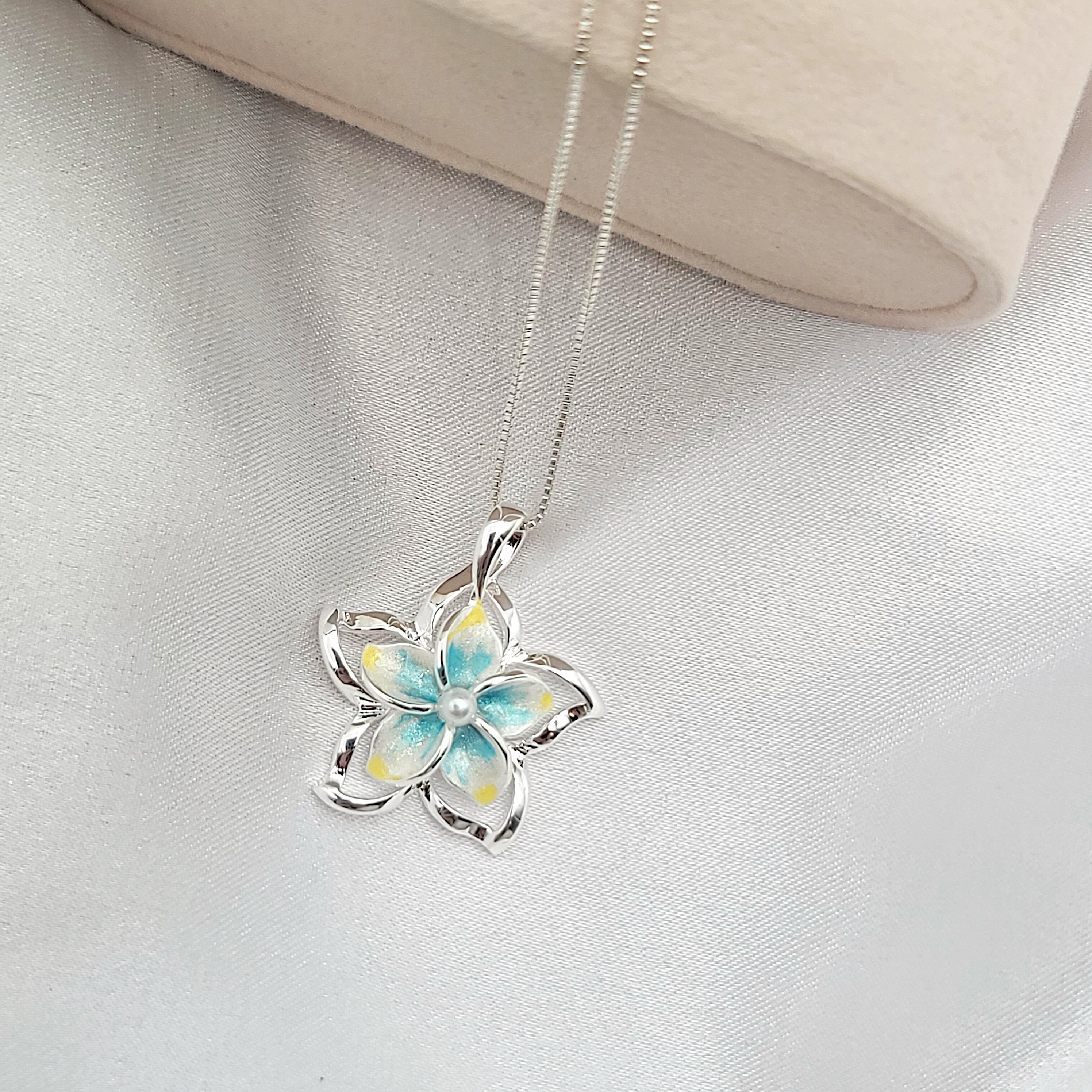 Plumeria Necklace, Hawaiian Jewelry, Flower Pendant, Mothers Day Gift, 925 sterling silver - Thumbnail 3