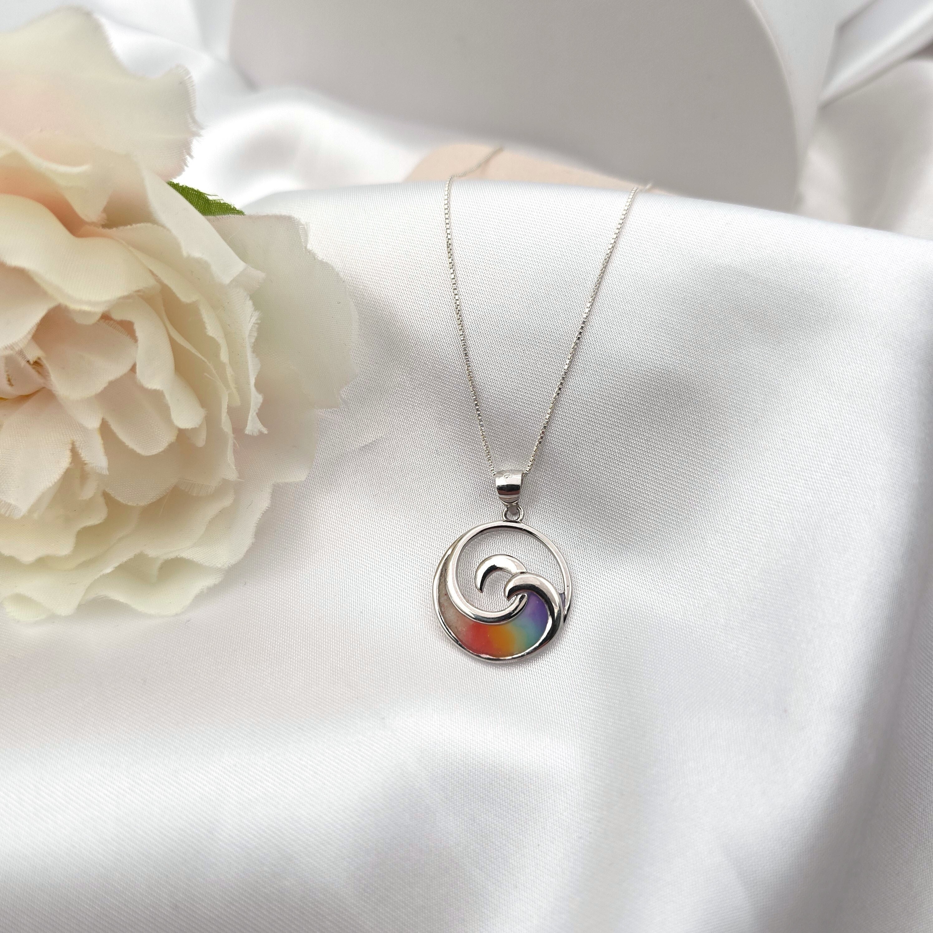 Ocean Wave Necklace, Summer Jewelry, Rainbow Beach Jewelry, Beach Gifts, Gift for Her, 925 Sterling Silver - Thumbnail 3