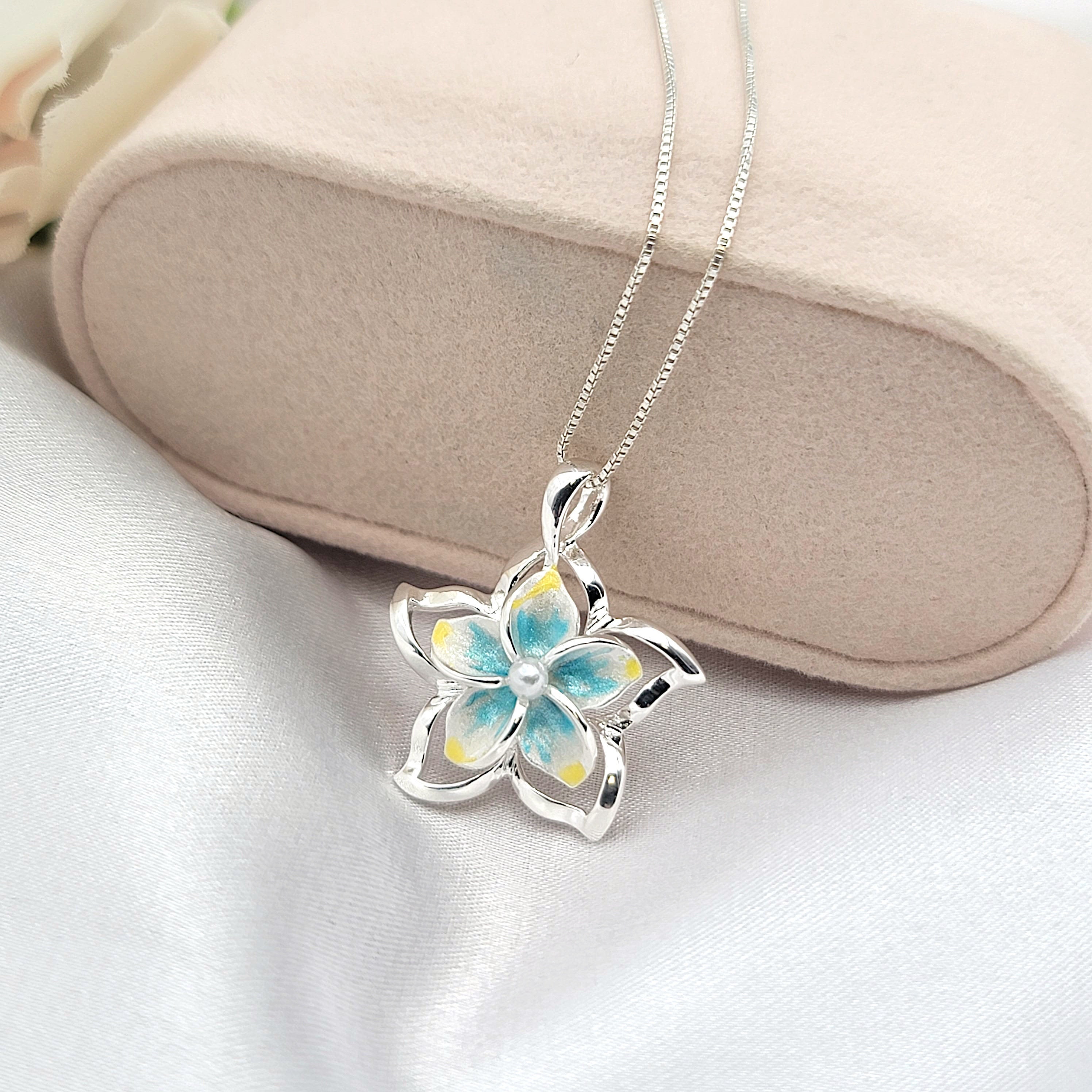 Plumeria Necklace, Hawaiian Jewelry, Flower Pendant, Mothers Day Gift, 925 sterling silver