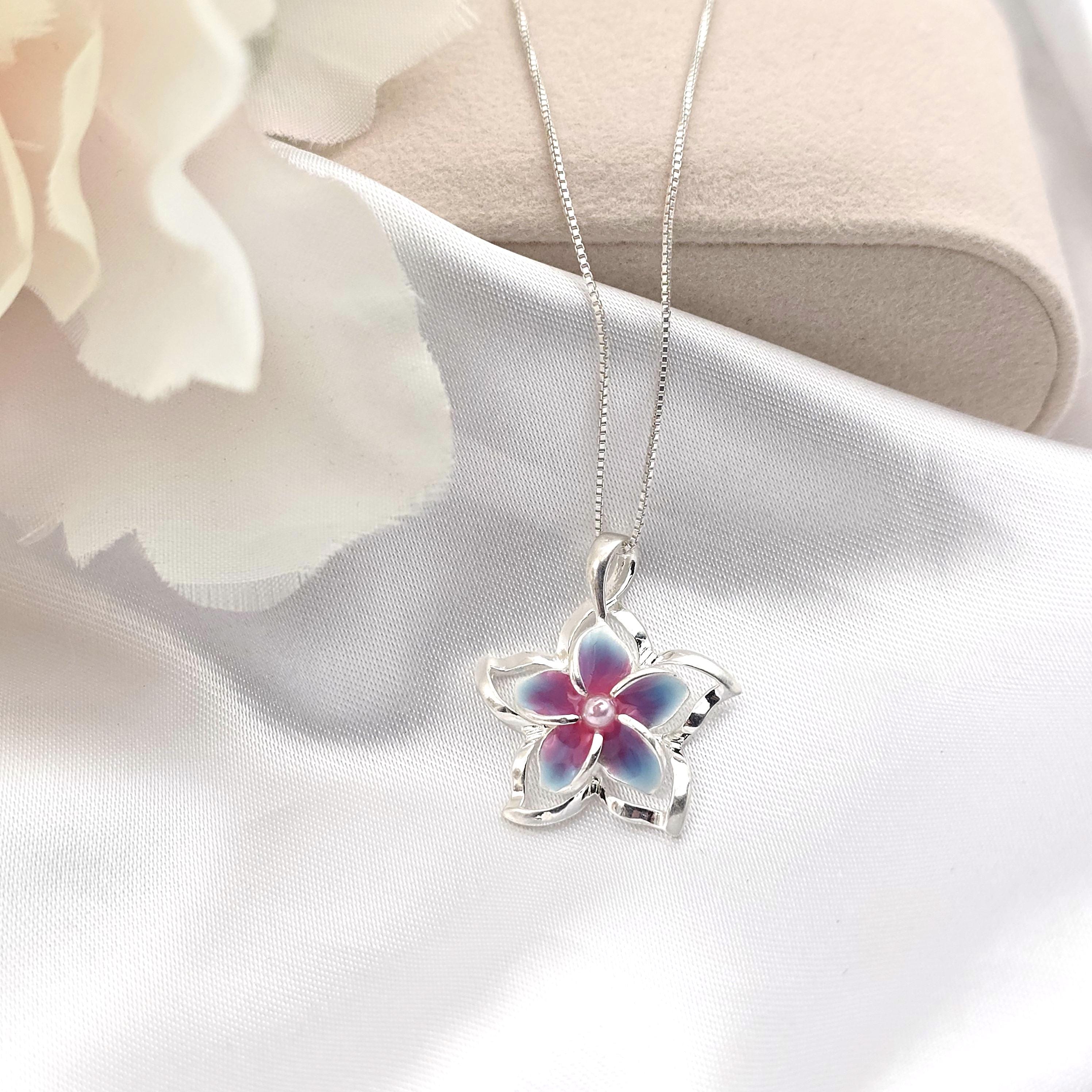 Plumeria Necklace, Hawaiian Flower Jewelry, 925 sterling silver - Thumbnail 7