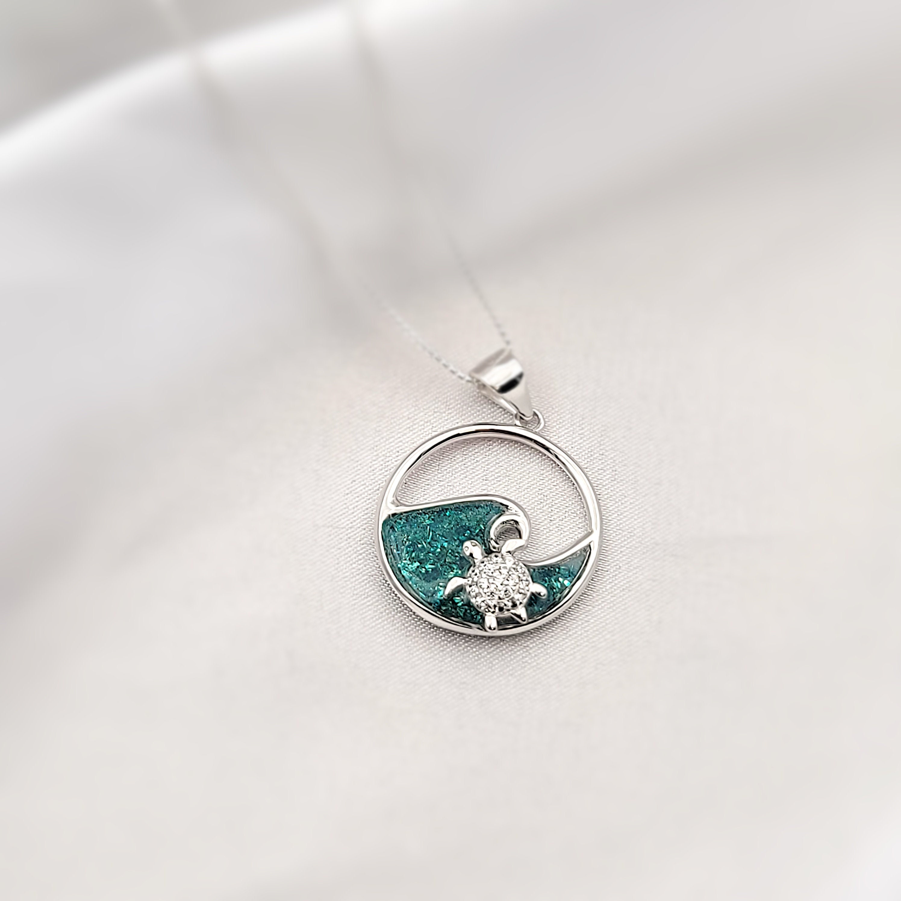 Sea Turtle Necklace, Ocean Wave Necklace,  Beach Gifts, Hawaiian Jewelry, 925 Sterling SIlver - Image 1
