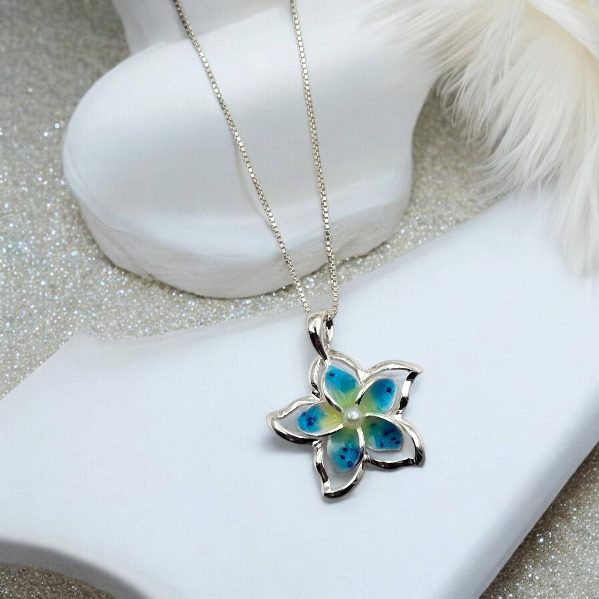 Plumeria Necklace, Hawaiian Jewelry, Flower Pendant, Beach Gift, 925 sterling silver - Thumbnail 2