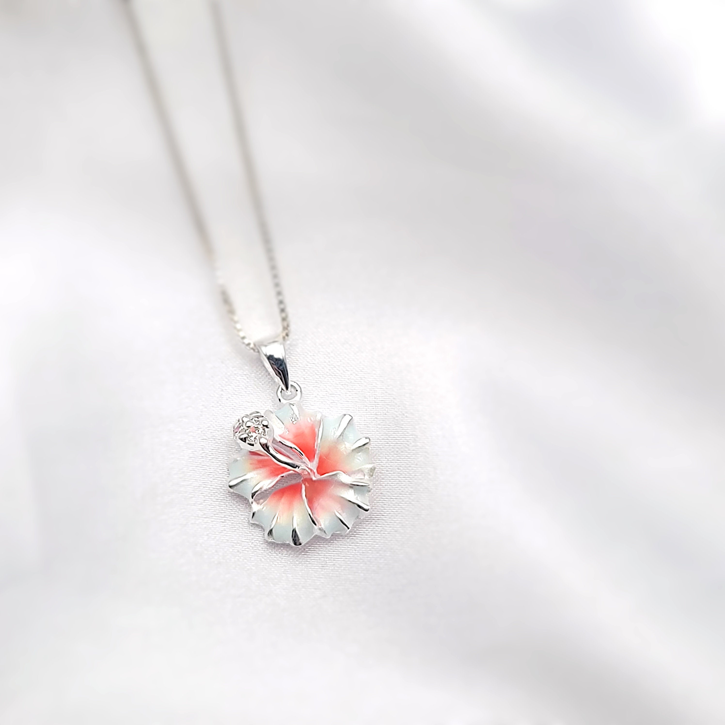 Hibiscus Necklace, Hawaiian Jewelry, Tropical Jewelry, Flower Pendant, 925 sterling silver - Thumbnail 2