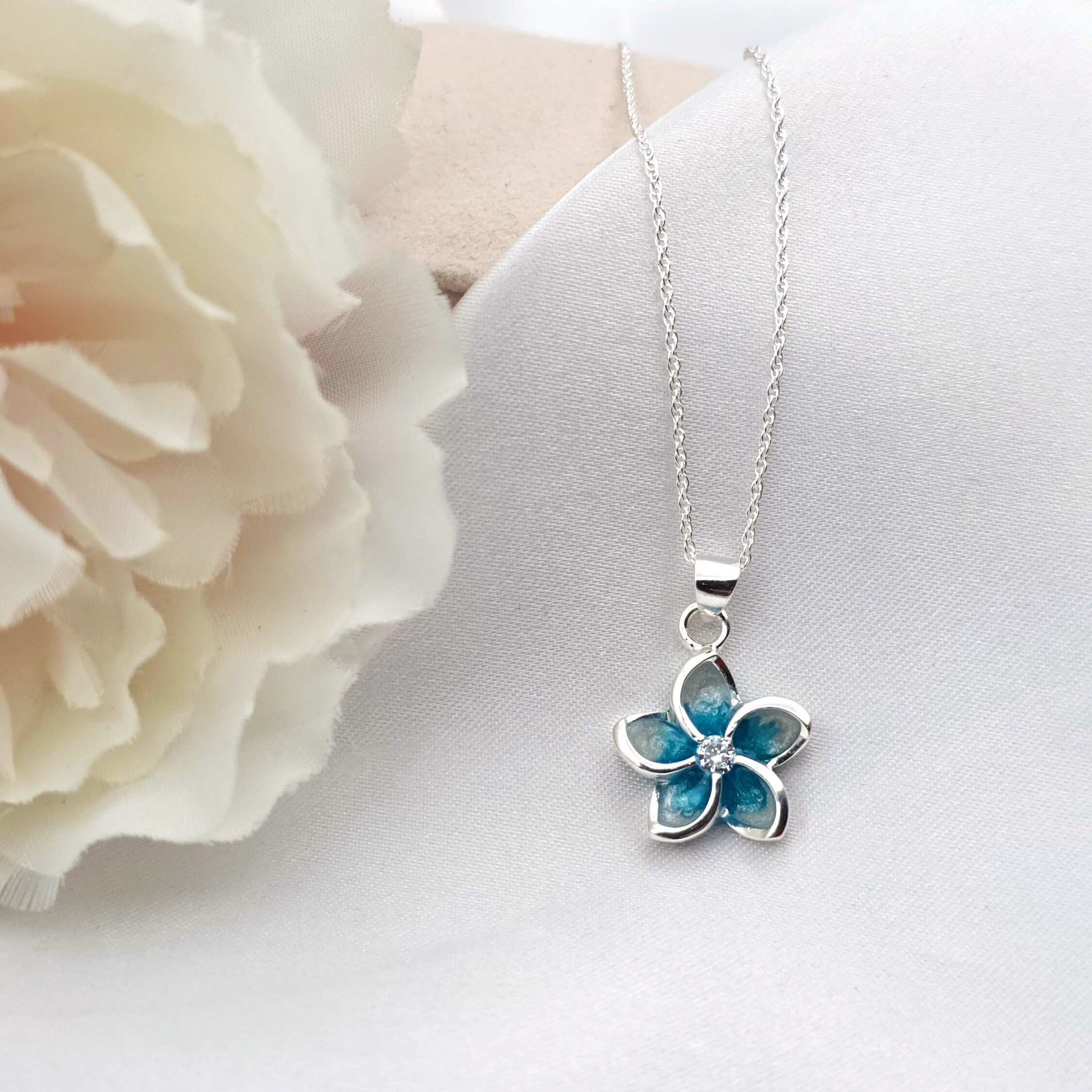 Plumeria Necklace, Flower Necklace, Hawaiian Jewelry, 925 Sterling Silver, Floral Jewelry, Gift for Her - Thumbnail 2
