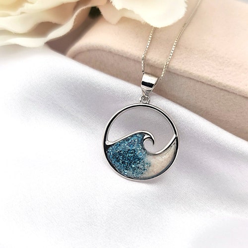Collier vague océan en argent sterling : bijoux de plage de sable