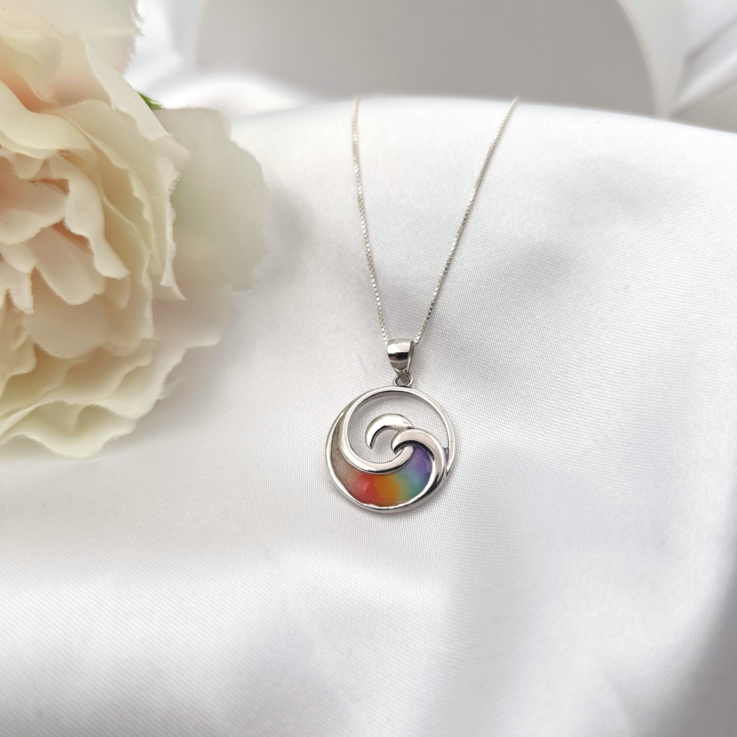 Ocean Wave Necklace, Summer Jewelry, Rainbow Beach Jewelry, Beach Gifts, Gift for Her, 925 Sterling Silver - Thumbnail 4
