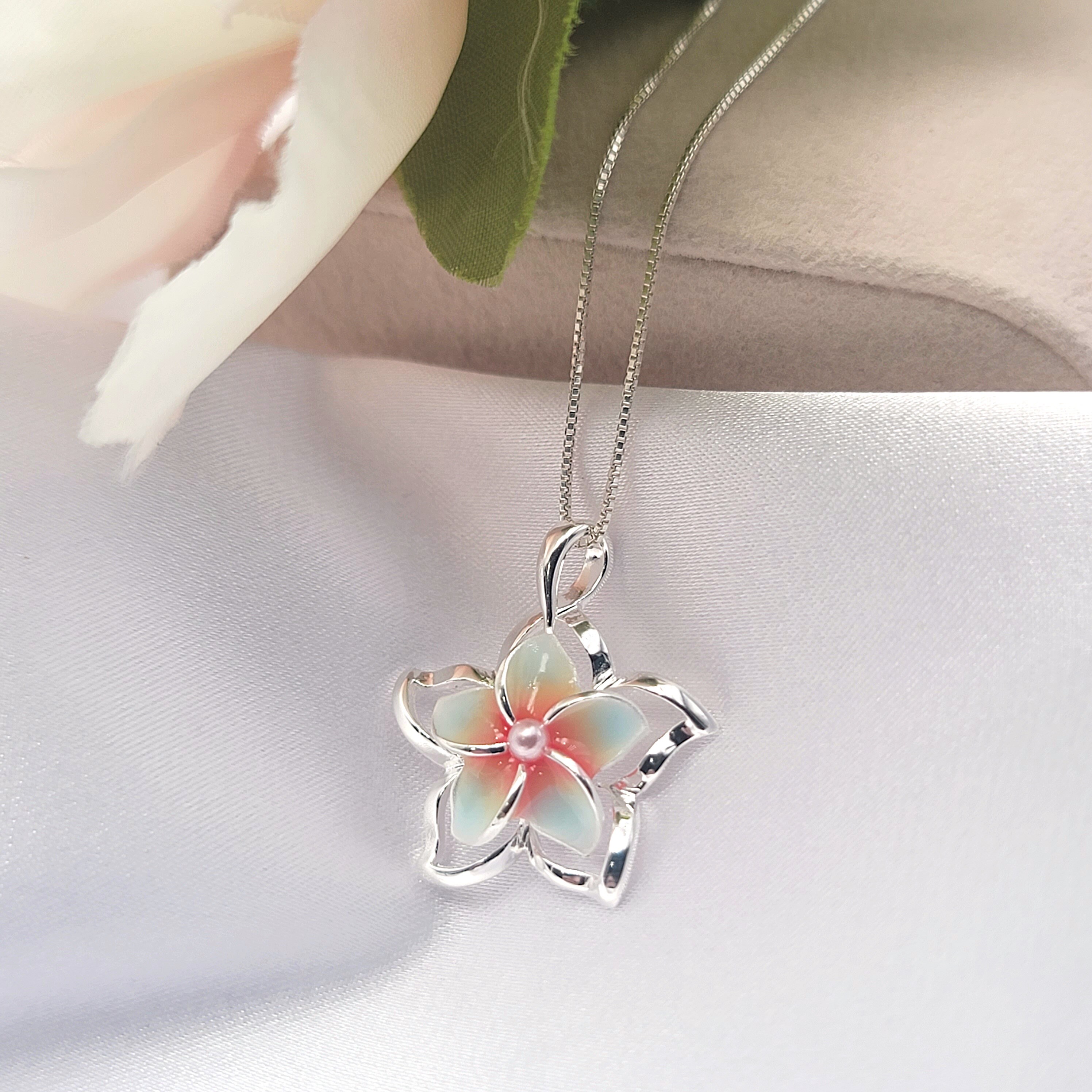 Plumeria Necklace, Flower Necklace, Hawaiian Jewelry, 925 Sterling Silver - Thumbnail 5