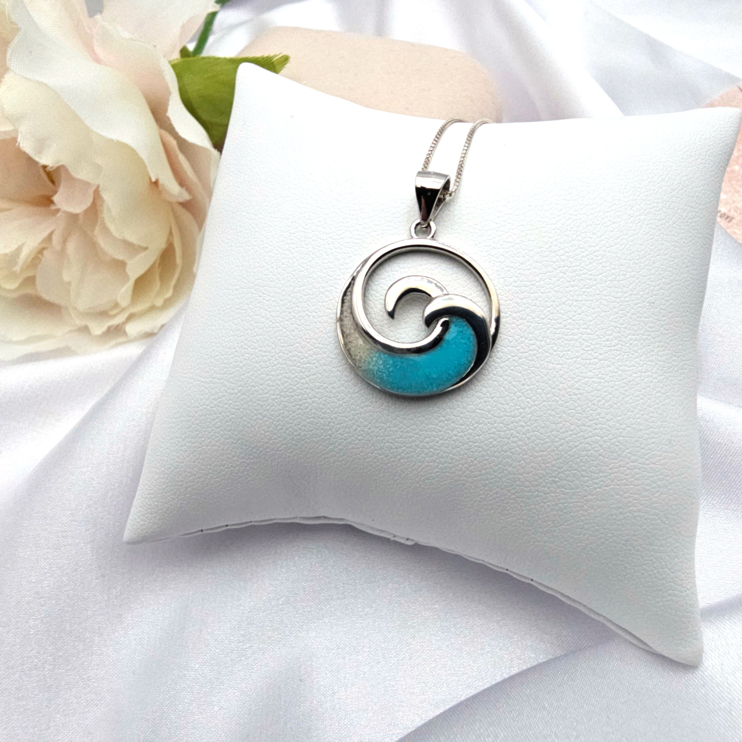 Ocean Wave Necklace, Turquoise Wave Necklace, Beach Jewelry, Beach Gifts, Sand Jewelry, 925 Sterling Silver - Thumbnail 3