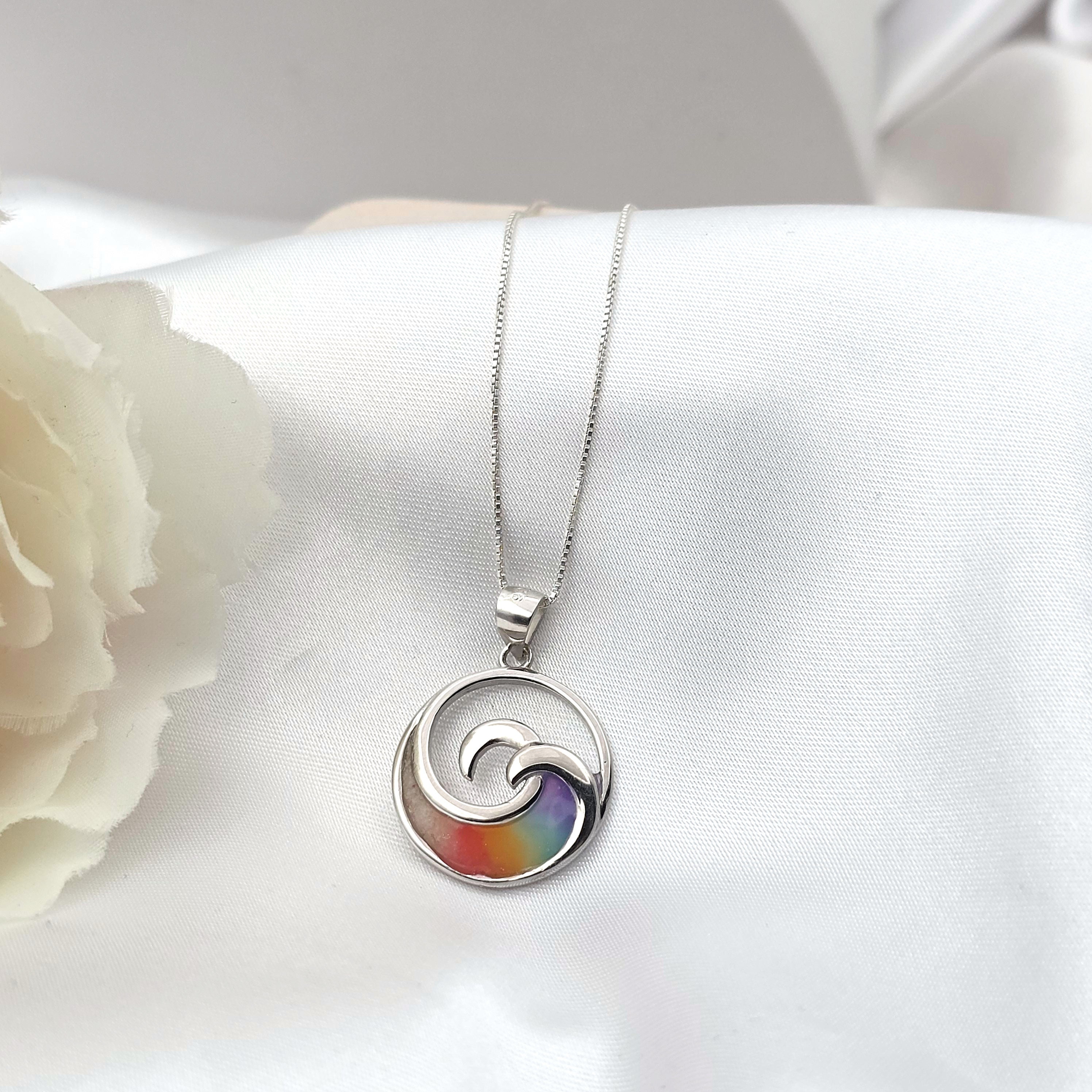 Ocean Wave Necklace, Summer Jewelry, Rainbow Beach Jewelry, Beach Gifts, Gift for Her, 925 Sterling Silver - Thumbnail 5