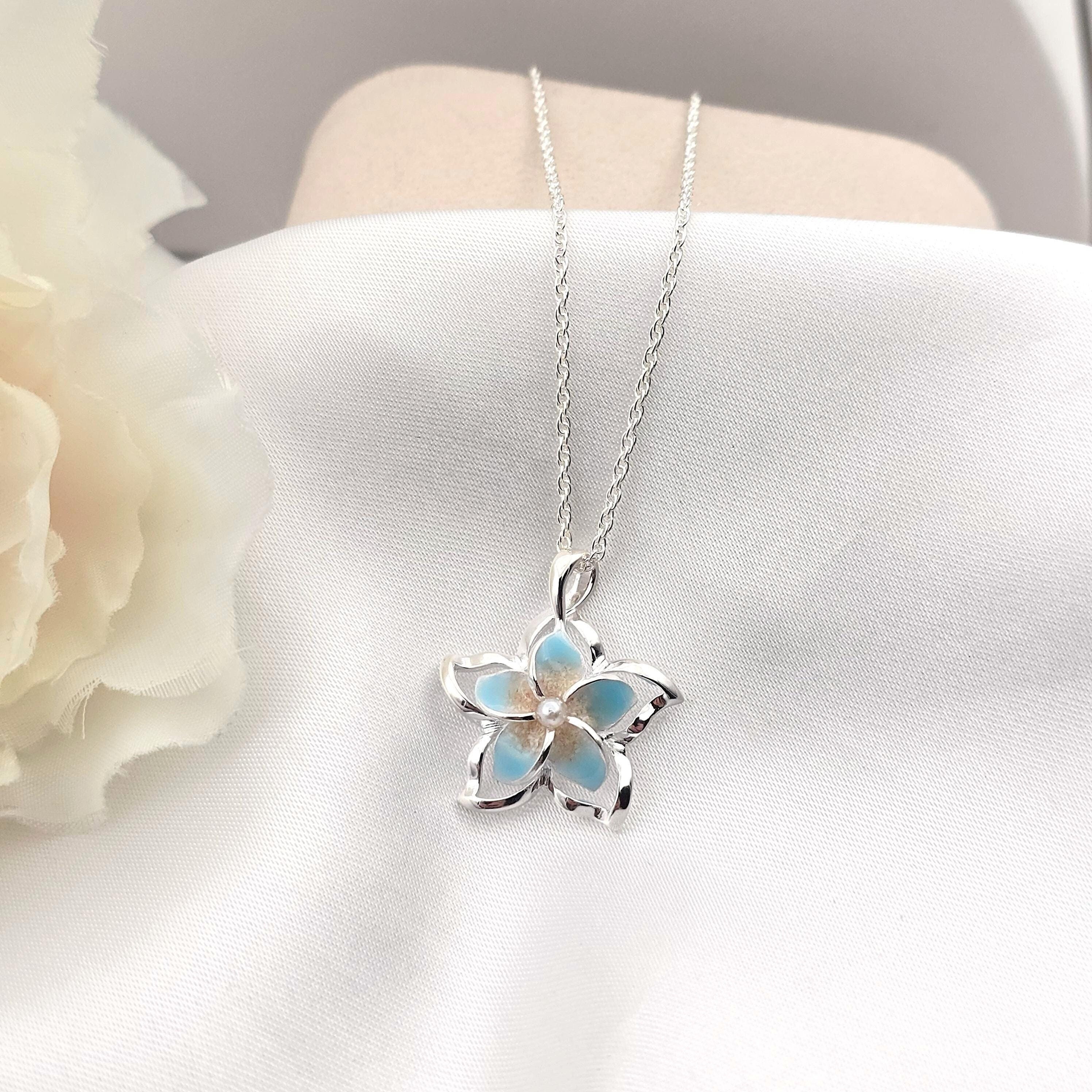 Flower Necklace, Sterling Silver Necklace, Bahamas Sand Jewelry, Plumeria Jewelry, Handmade Jewelry, Summer Jewelry - Image 1