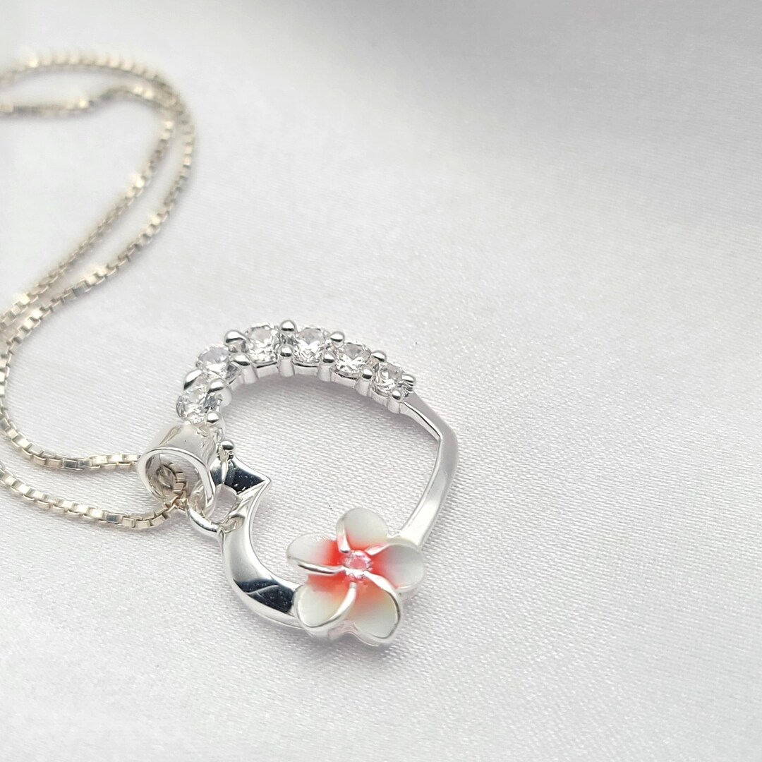 Hawaiian Flower Necklace, Plumeria Necklace, Heart Necklace, Mothers