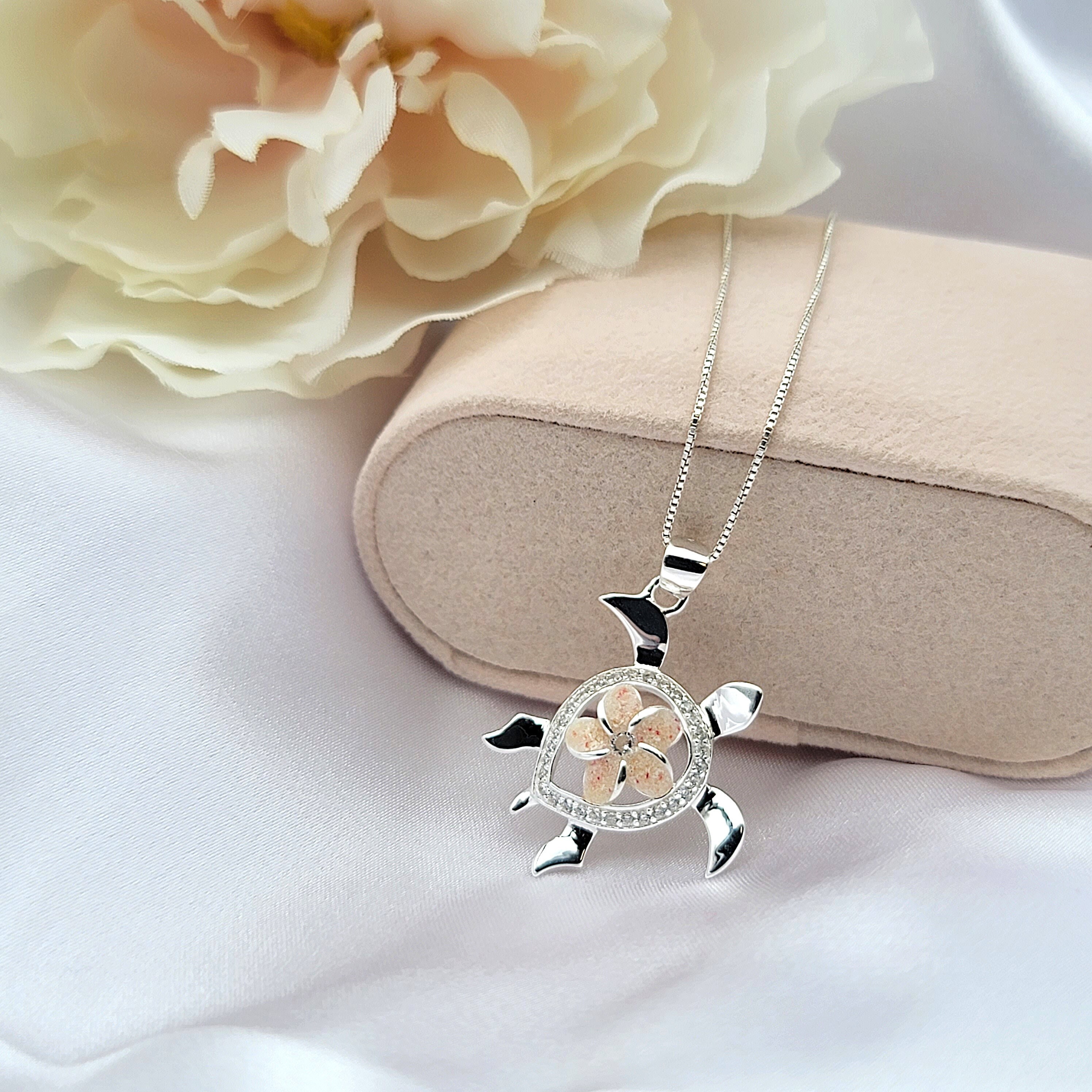 Sea Turtle Necklace, Plumeria Necklace, Honu Jewelry, Beach Gifts, 925 Sterling Silver