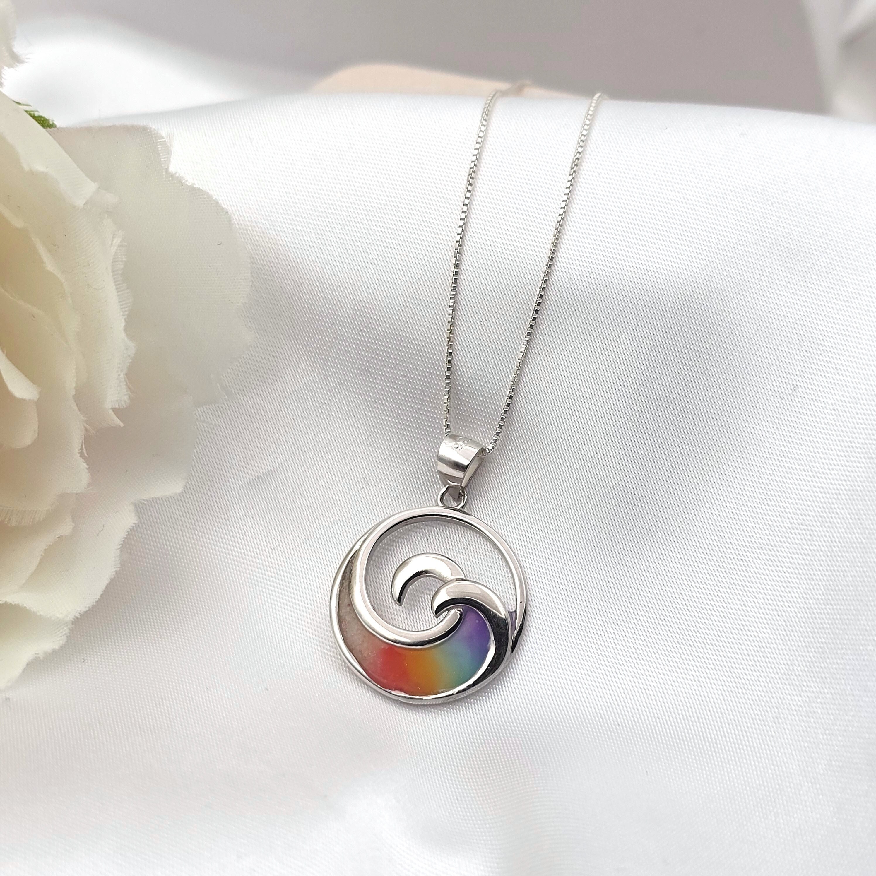 Ocean Wave Necklace, Summer Jewelry, Rainbow Beach Jewelry, Beach Gifts, Gift for Her, 925 Sterling Silver - Image 1